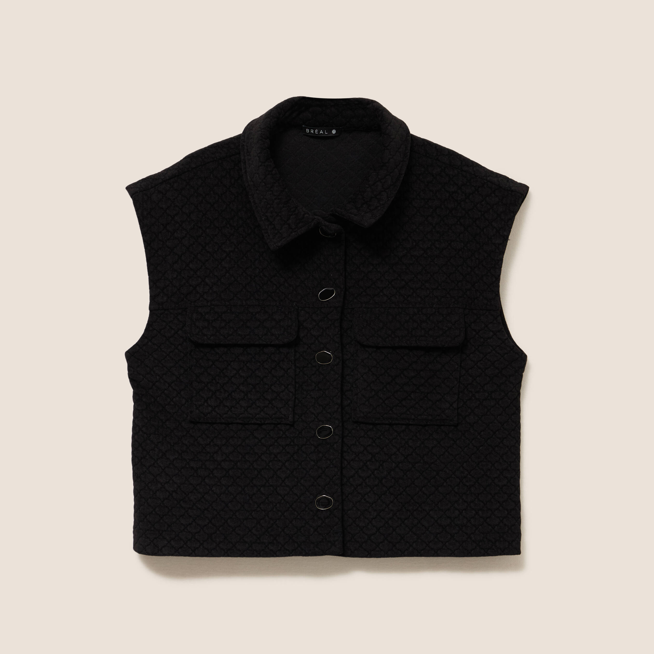Veste courte droite sans manches noir femme