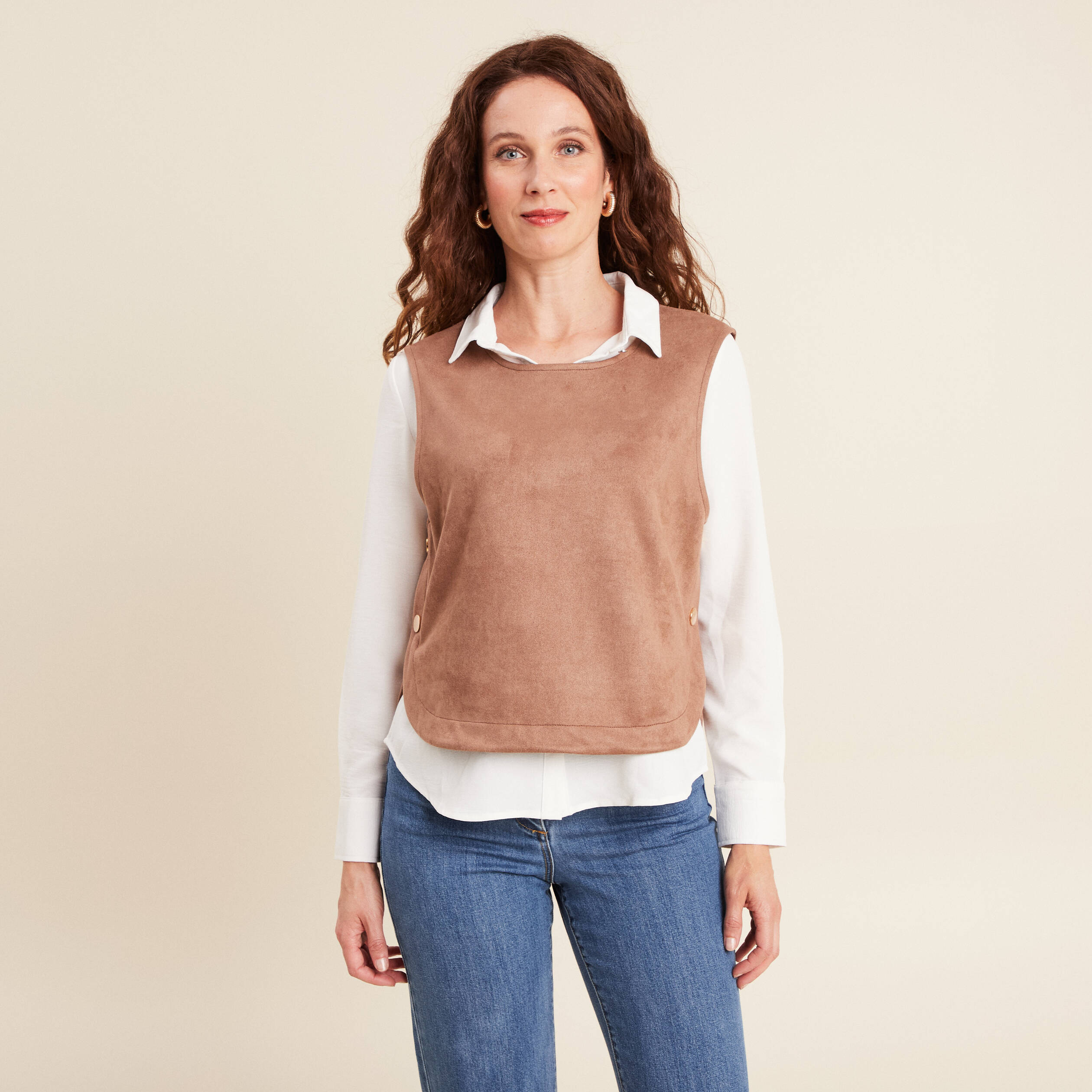 Haut Femme Sans Manches Col Carré Plissé – Taille L – Raphaël – Polyester