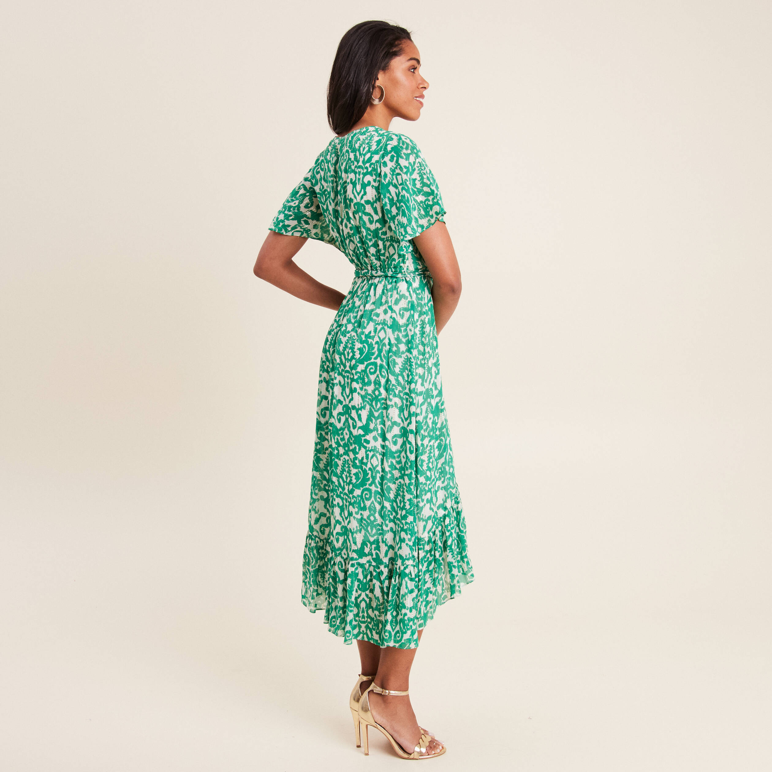Robe longue évasée fluide vert femme