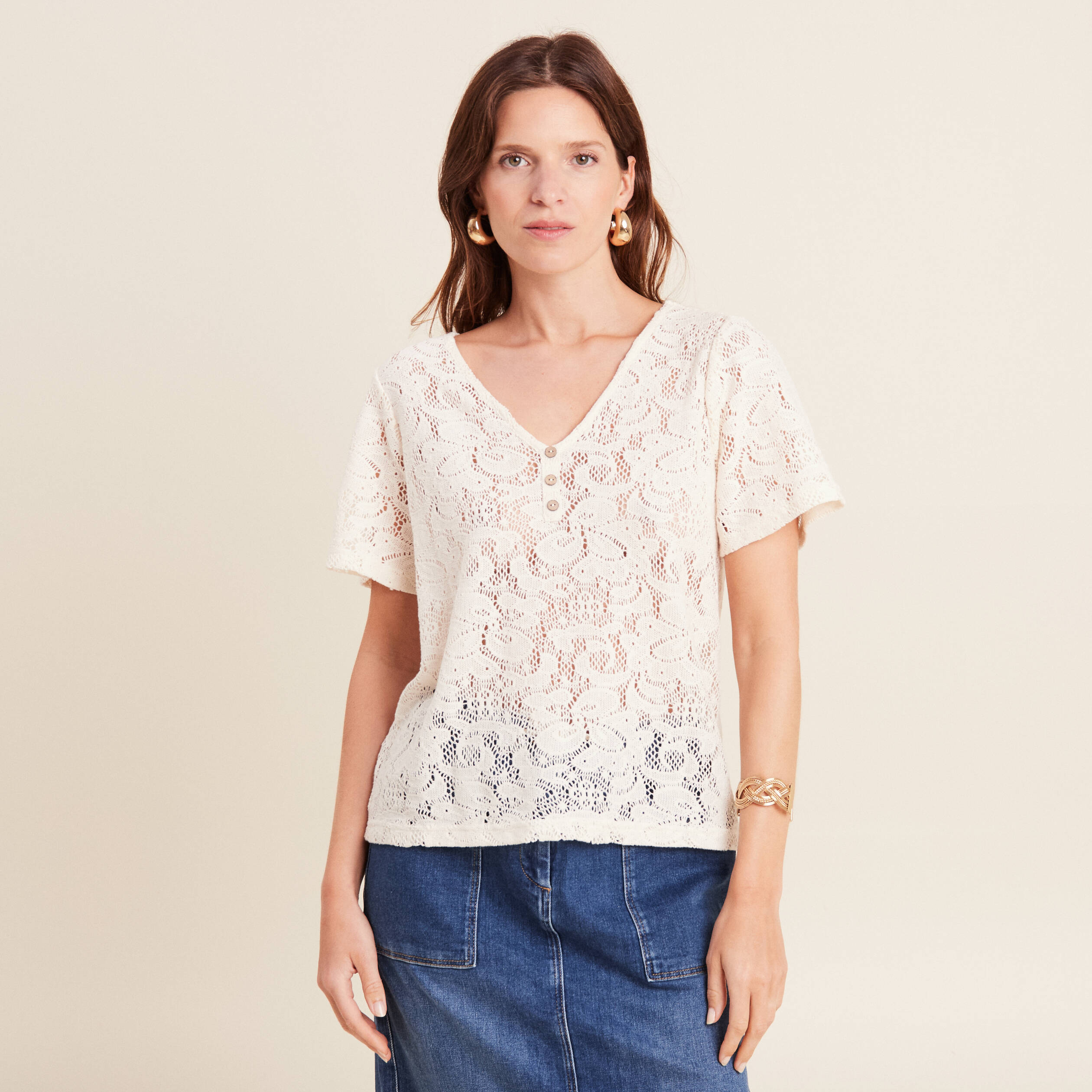 T-shirt manches courtes ecru femme