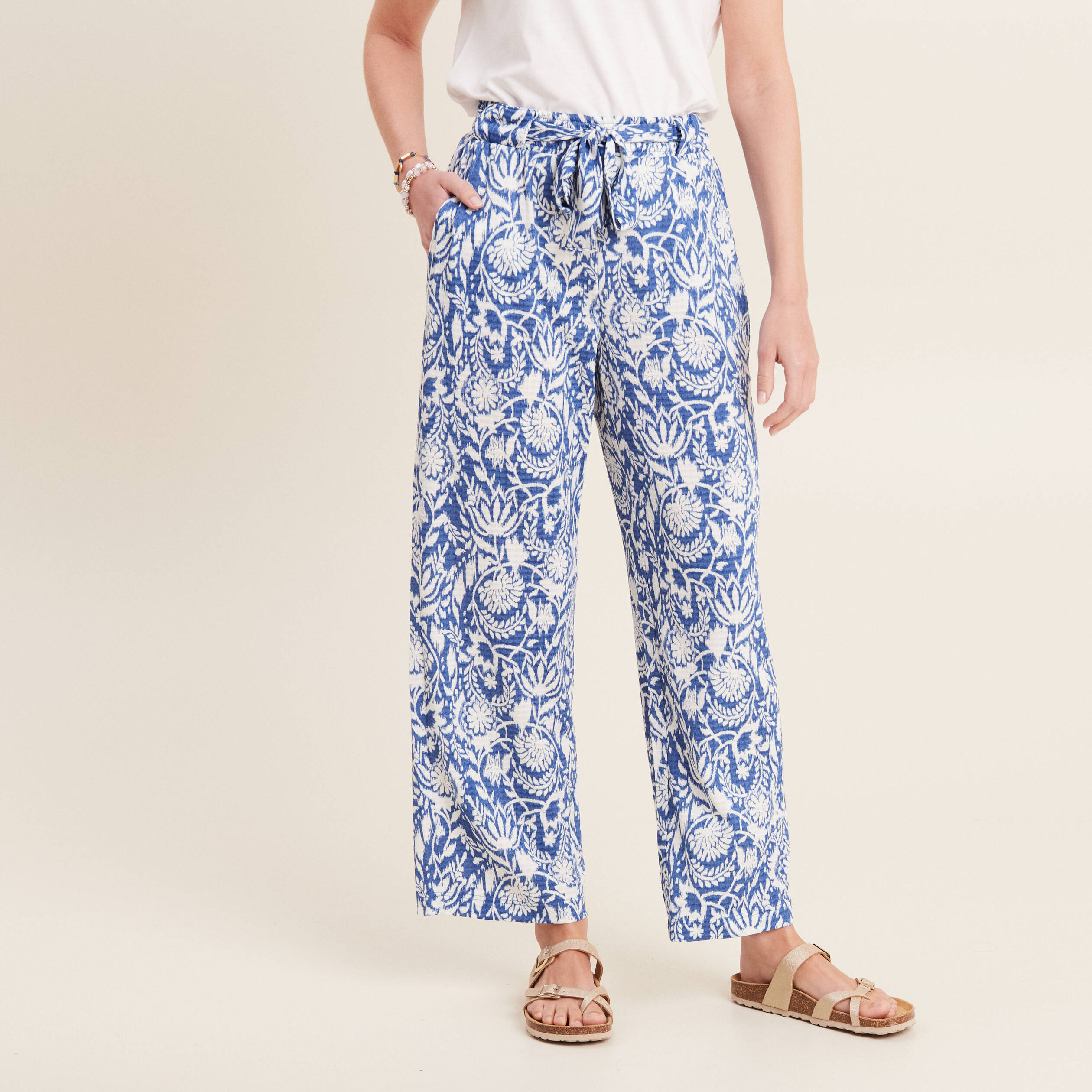 pantalon ample taille haute bleu femme Pantalon ample taille haute bleu femme
