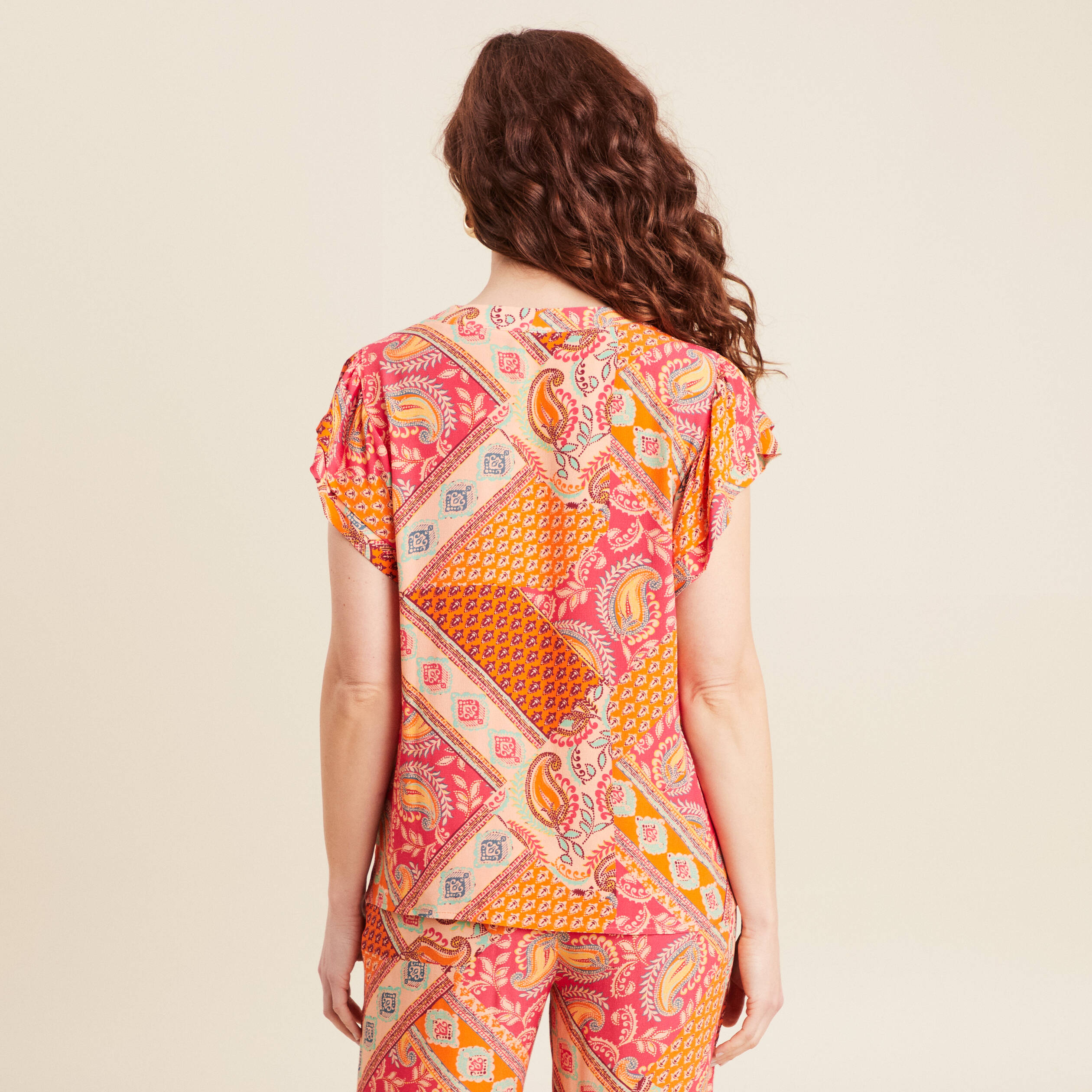 Blouse manches courtes orange femme