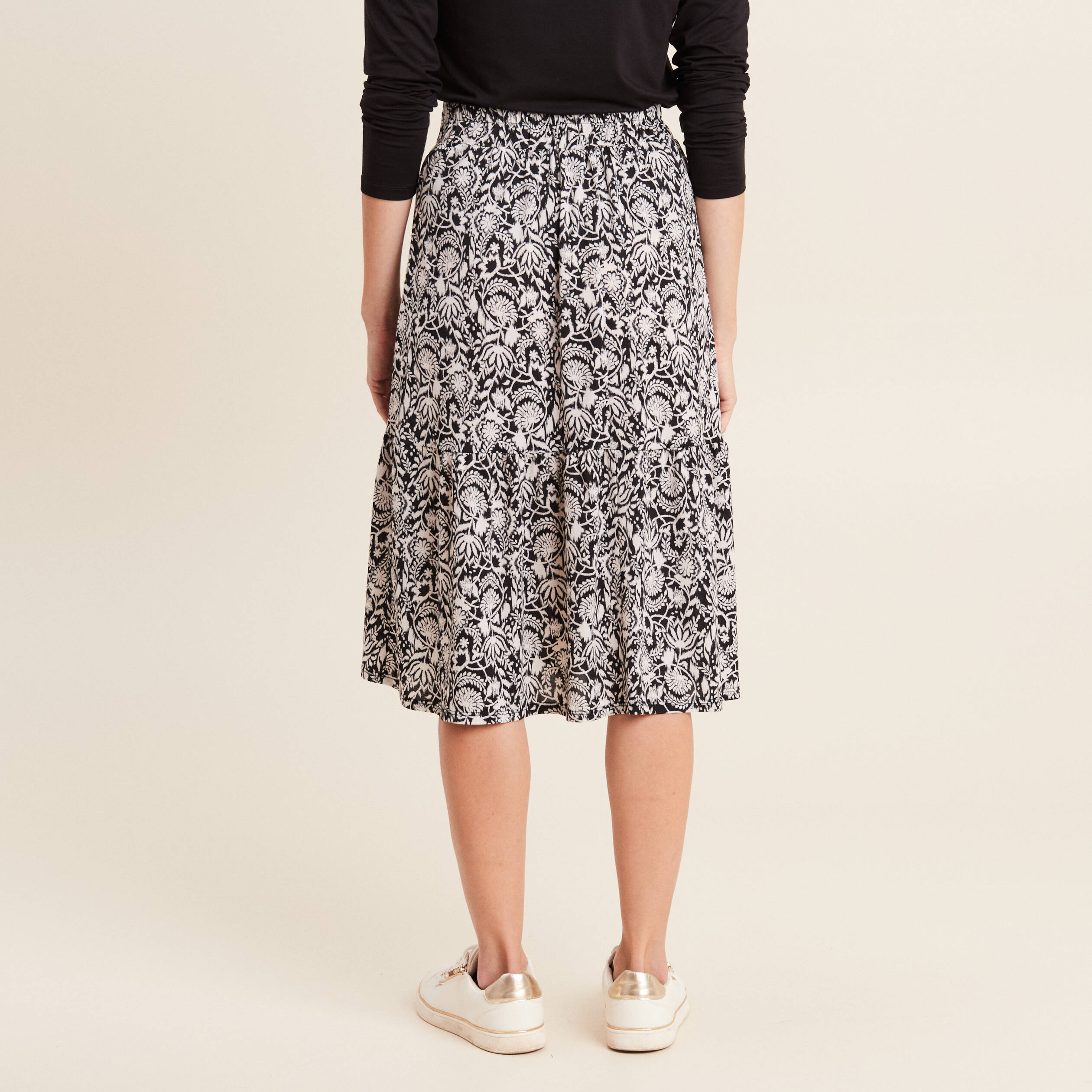 Jupe évasée fluide noir femme