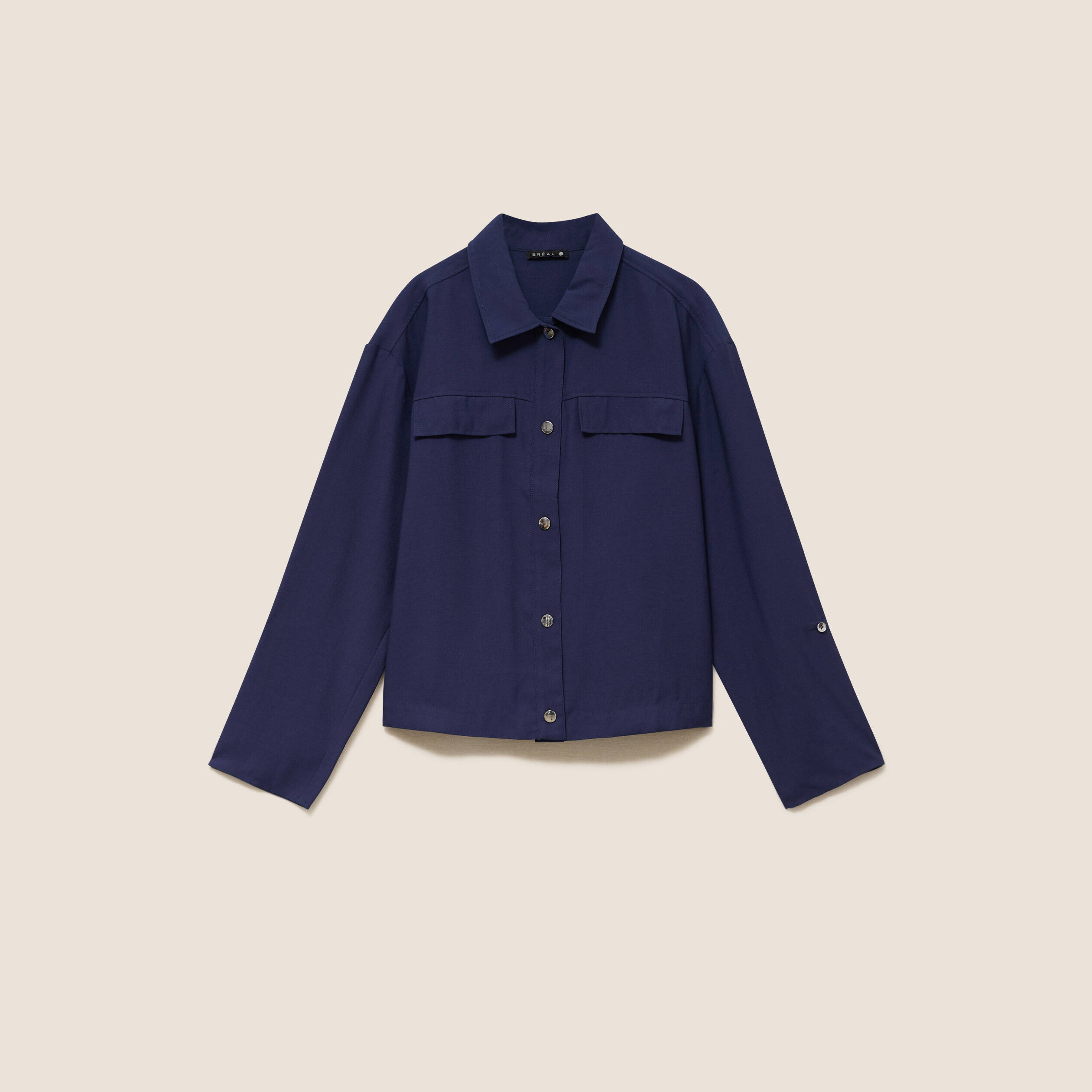 Chemise col chemise manches longues bleu marine femme