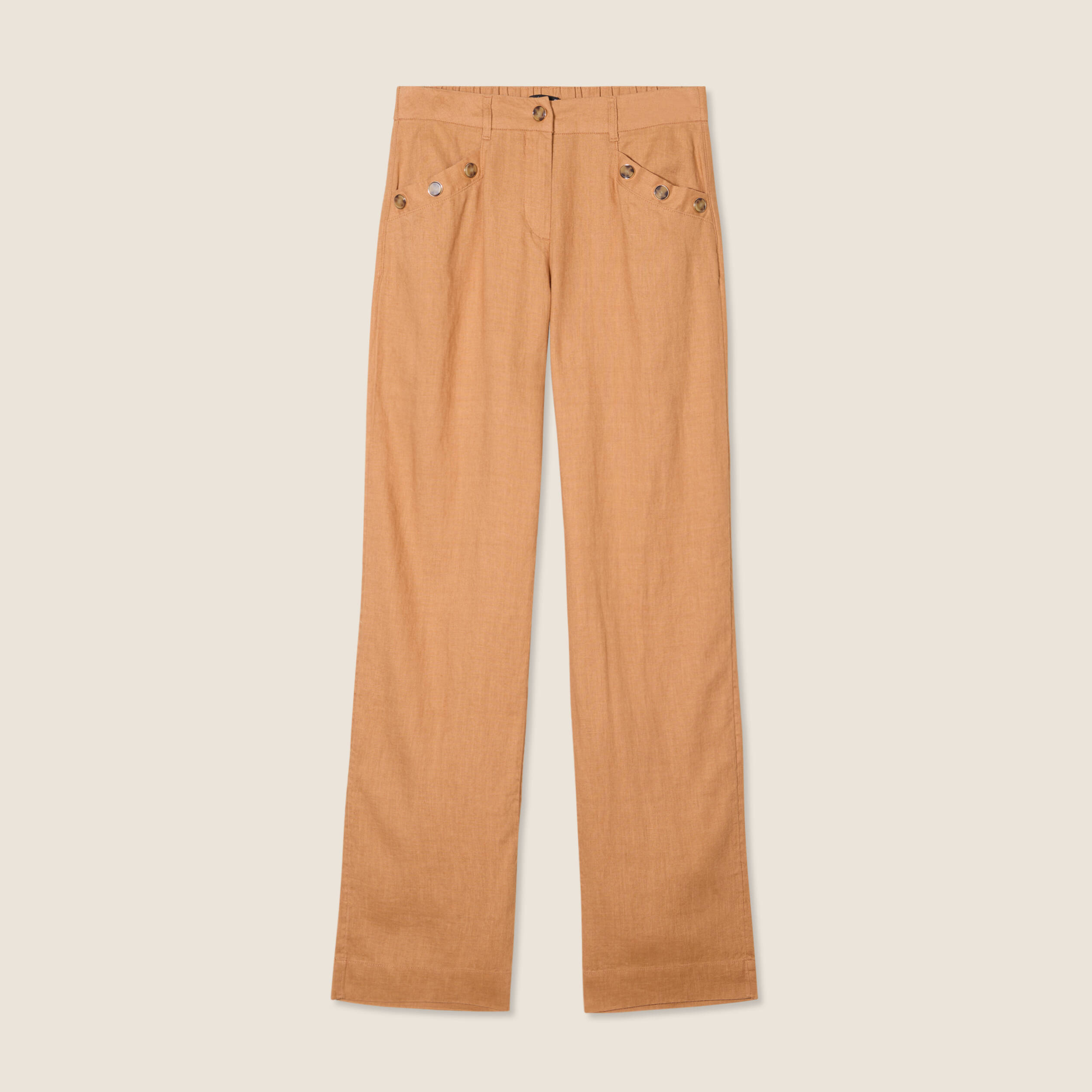 Pantalon fluide taille haute beige femme