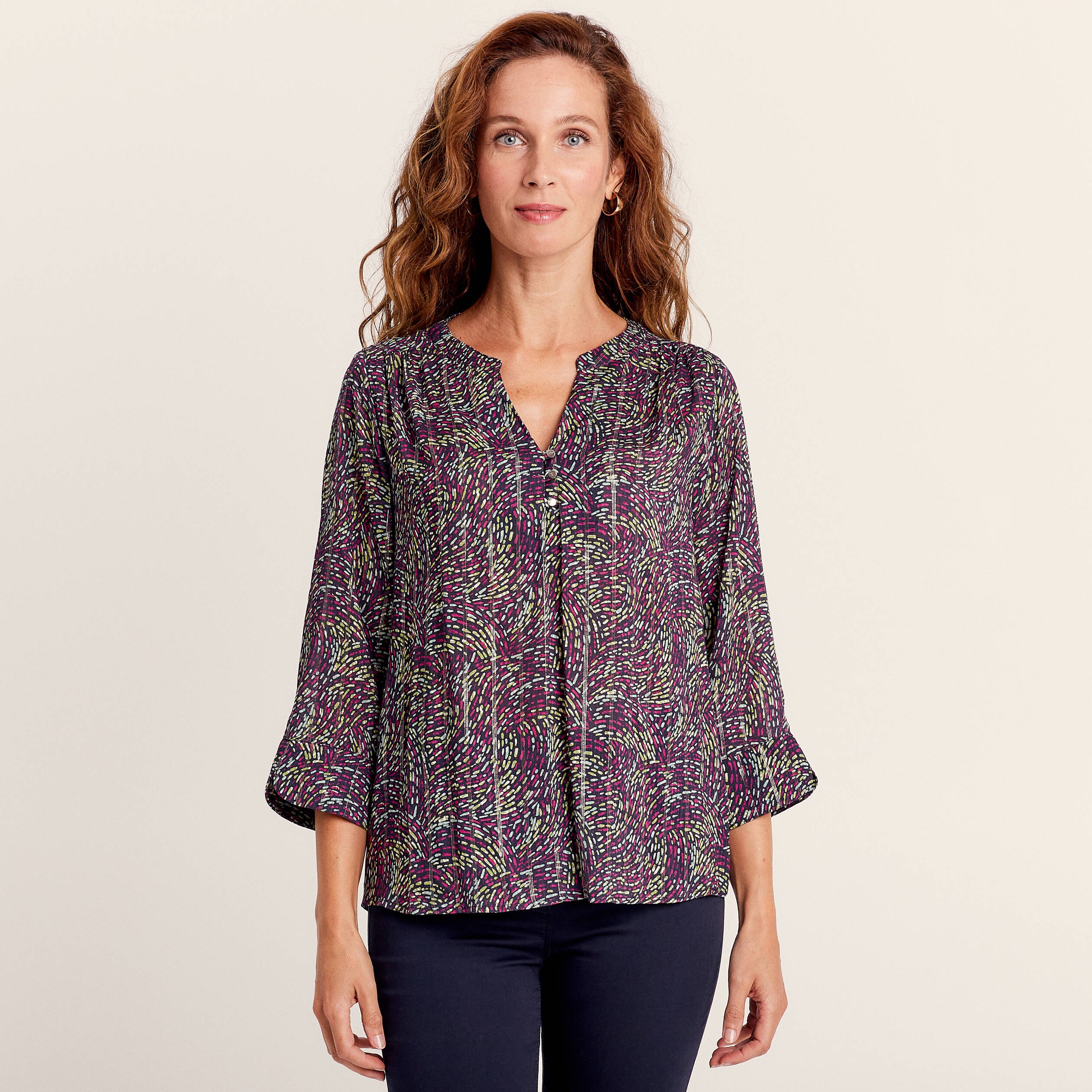 Blouse manches 3/4 multicolore femme