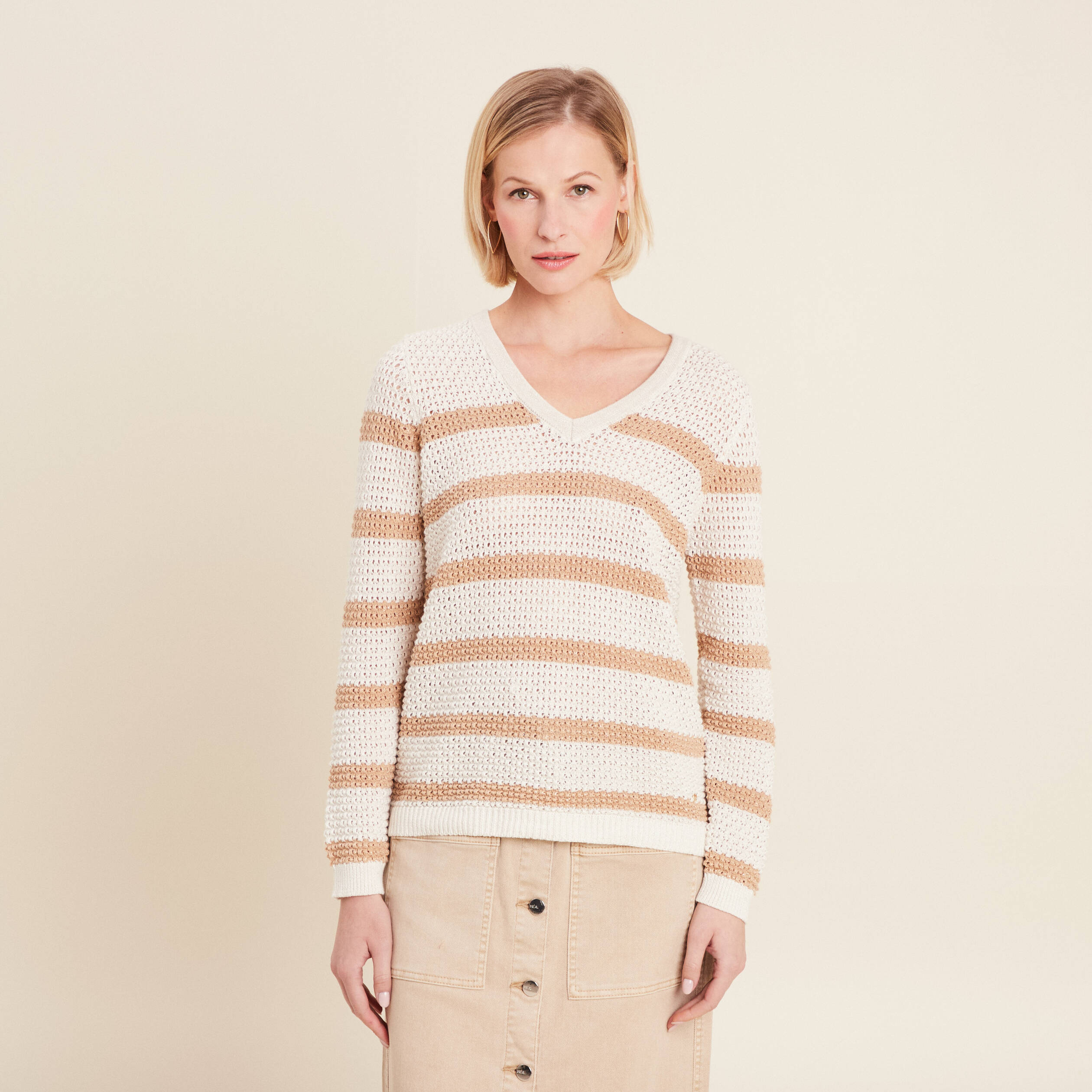 Pull manches longues ajouré blanc femme