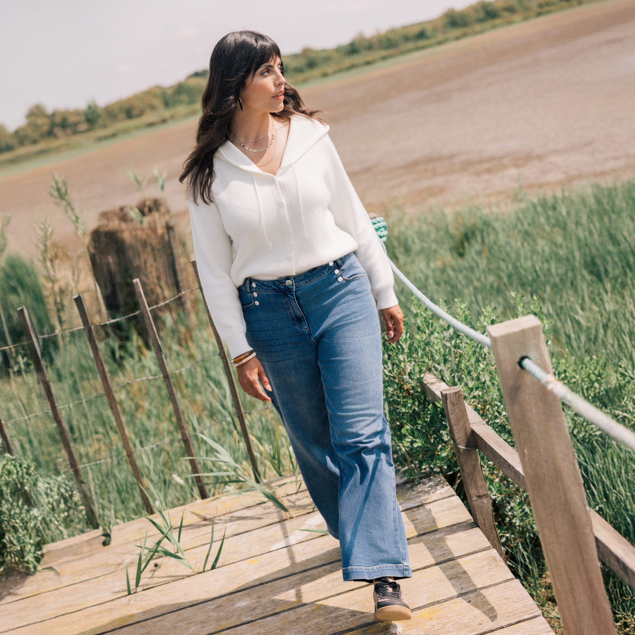 jean large a pont denim stone femme Jean large à pont denim stone femme