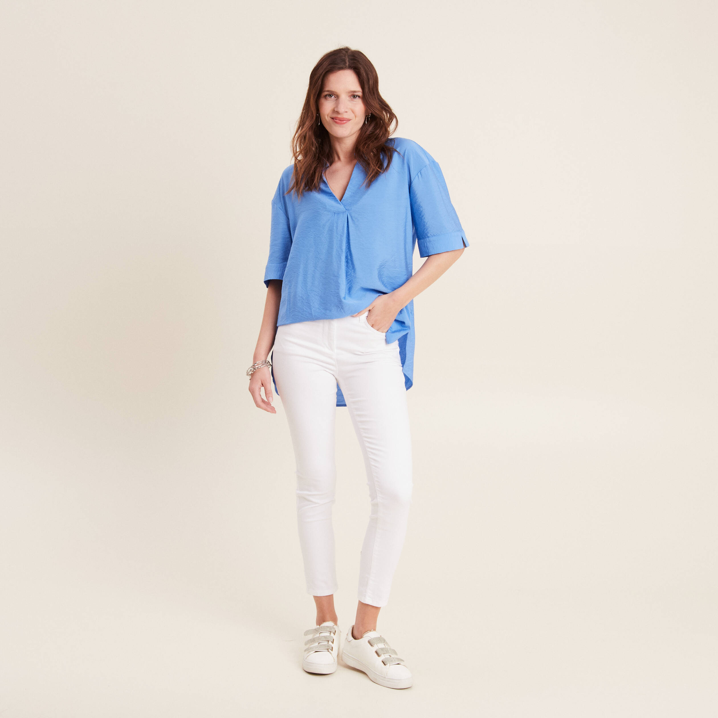 Blouse manches 3/4 bleu femme