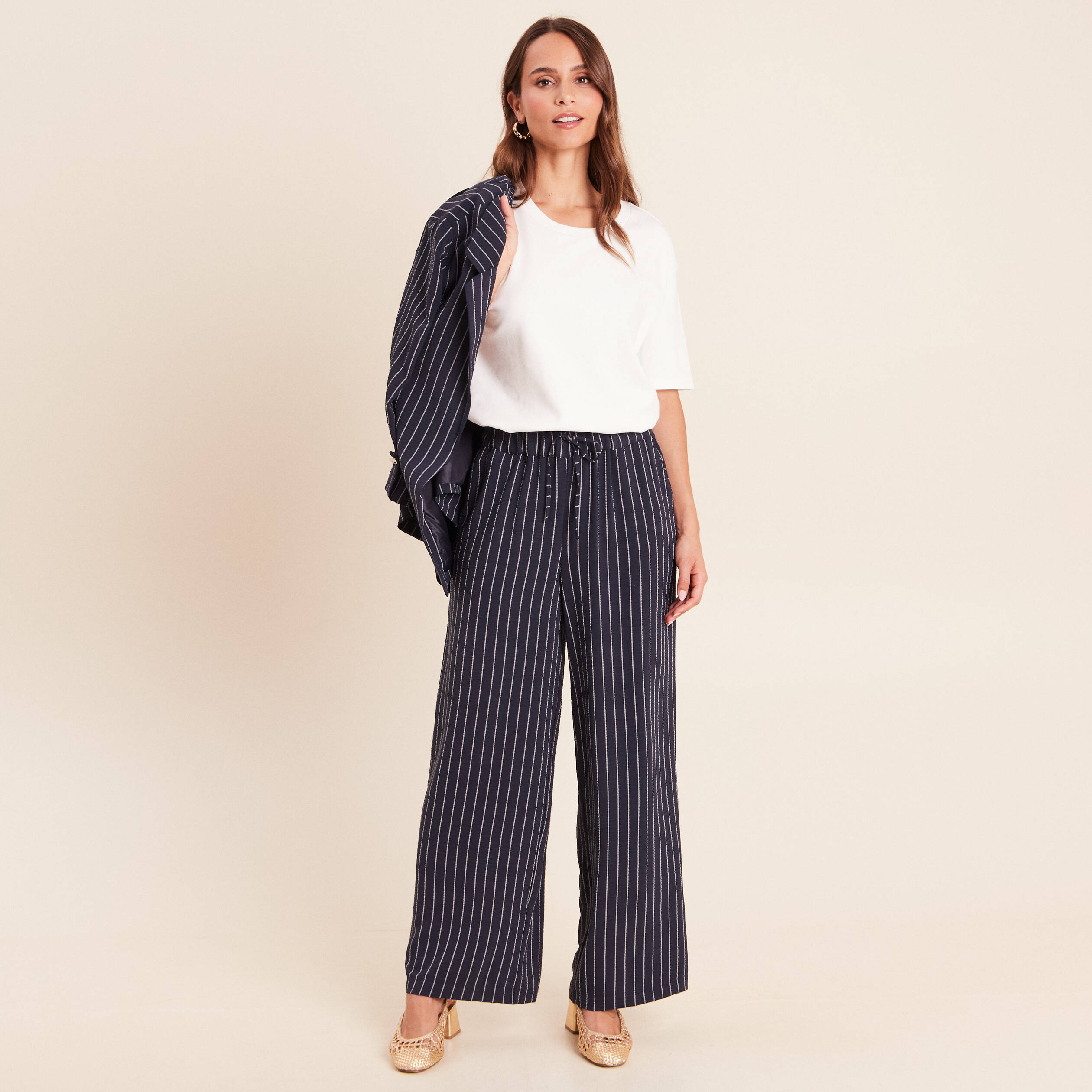 T-shirt ample col rond manches courtes ecru femme