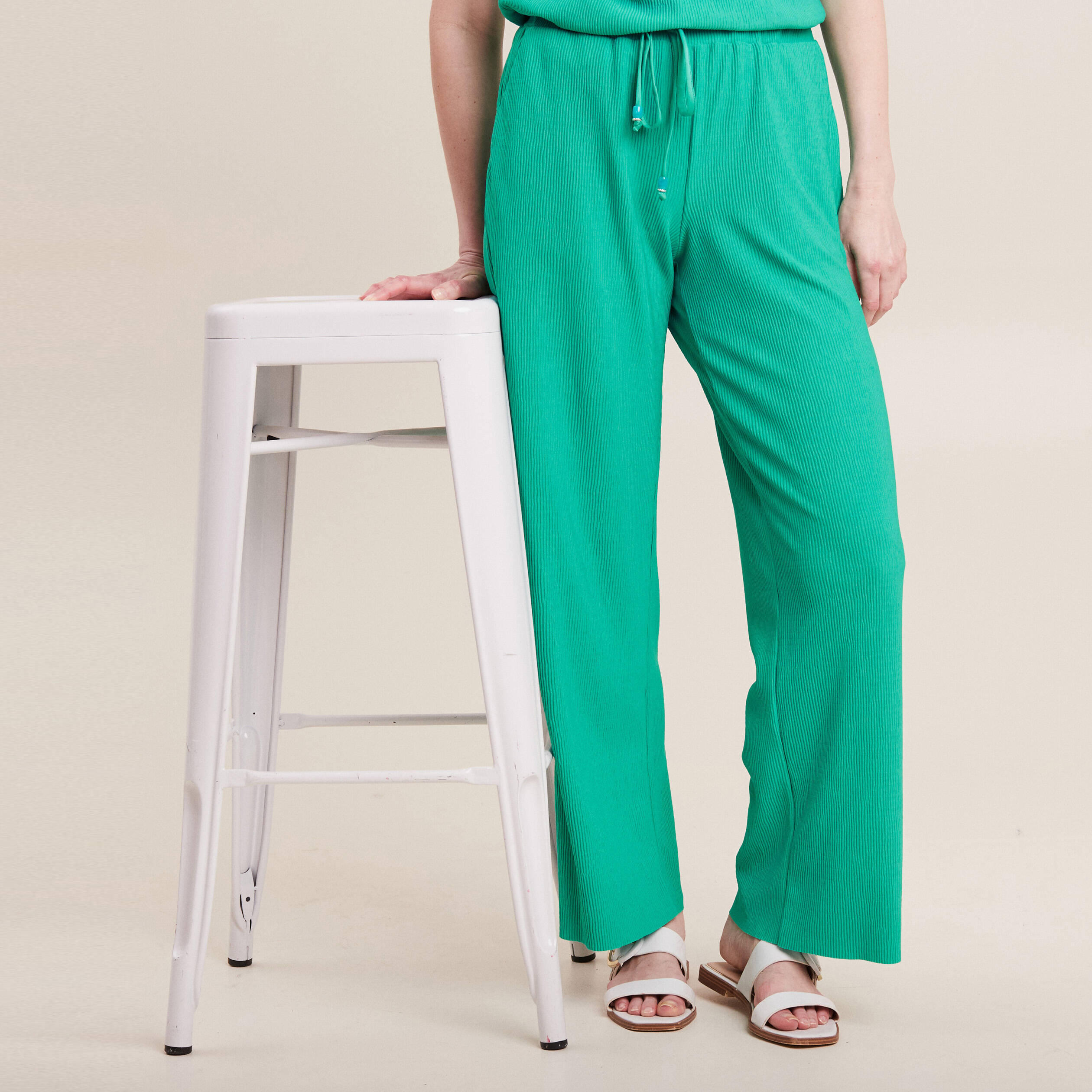 Pantalon flou taille basse vert turquoise femme