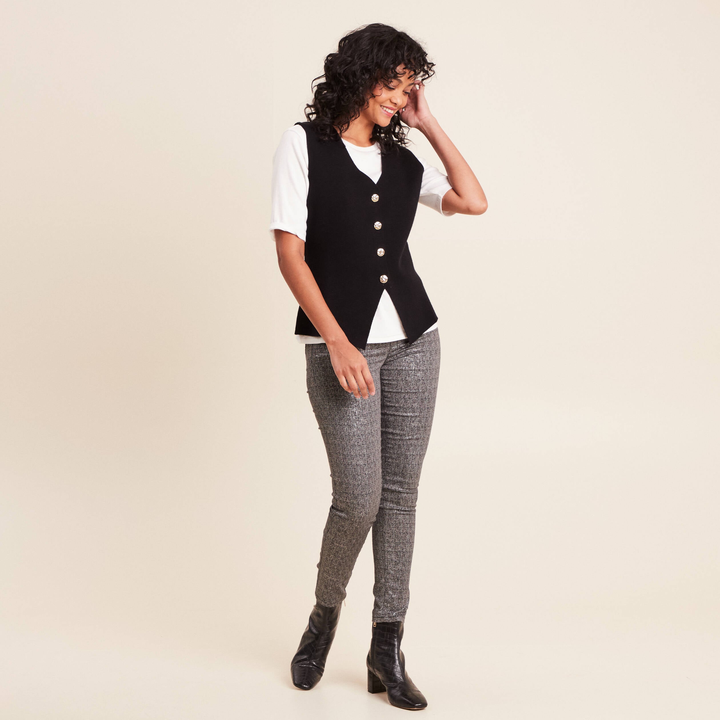 Gilet droit mi-long sans manches noir femme