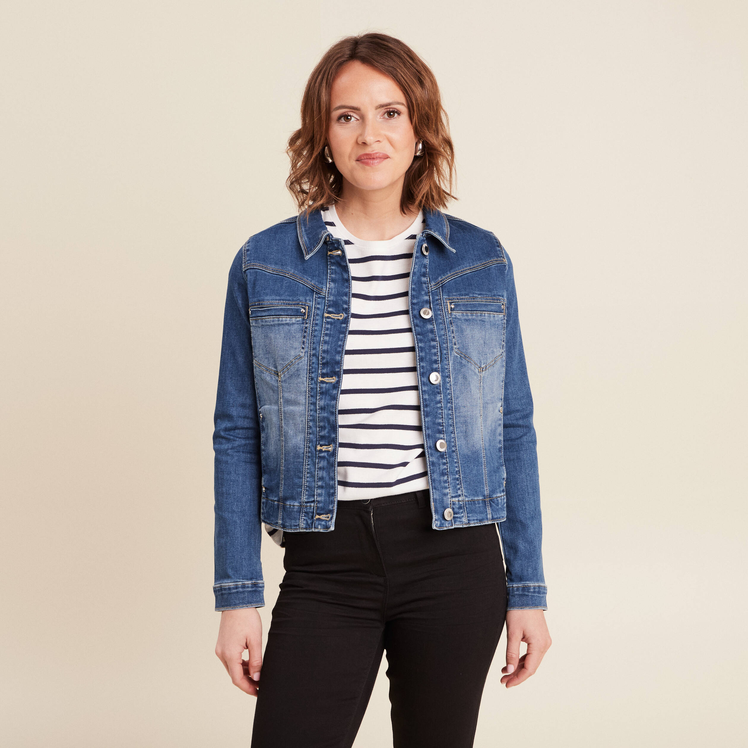 Blouson en jean denim double stone femme