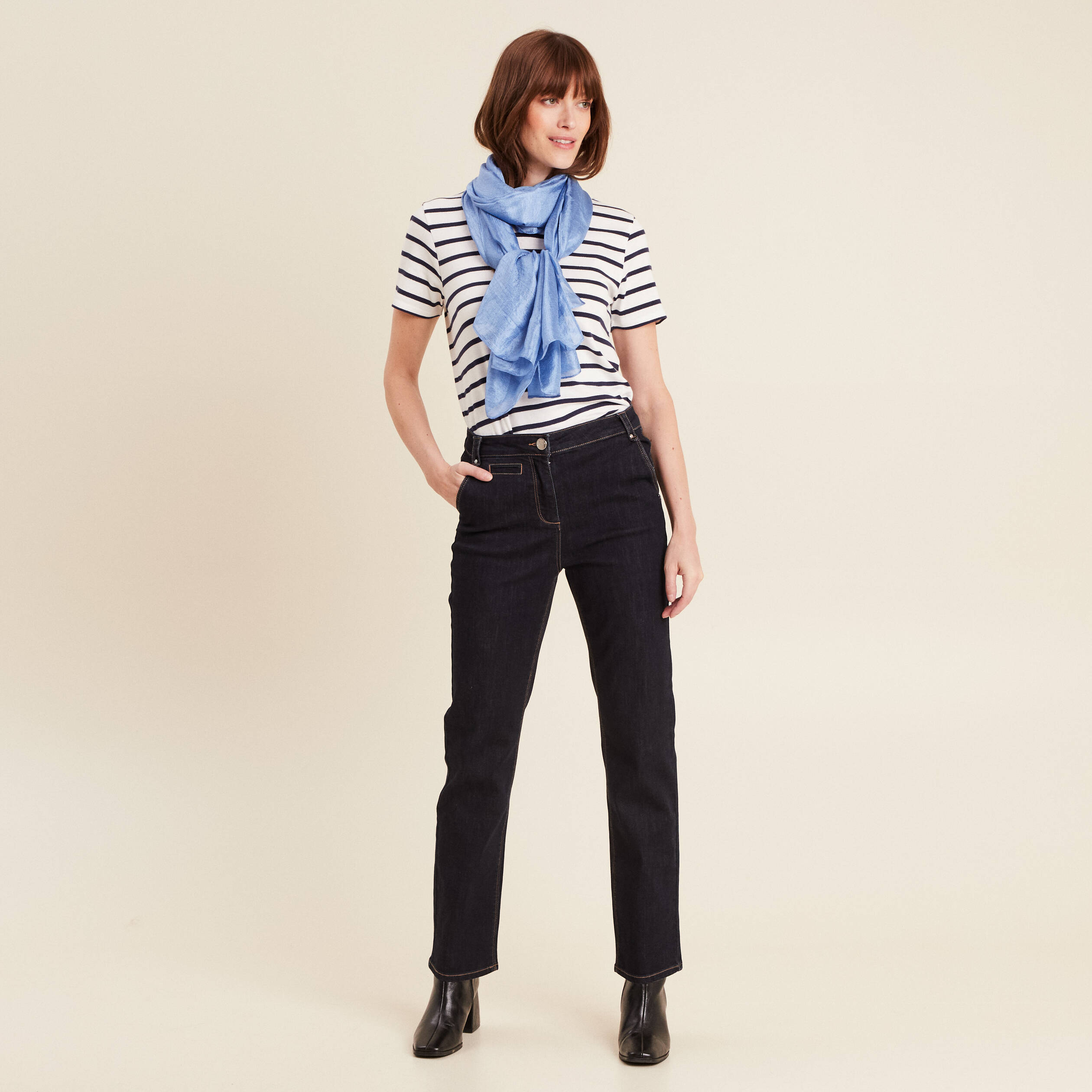 Jean droit 7/8ème denim brut femme