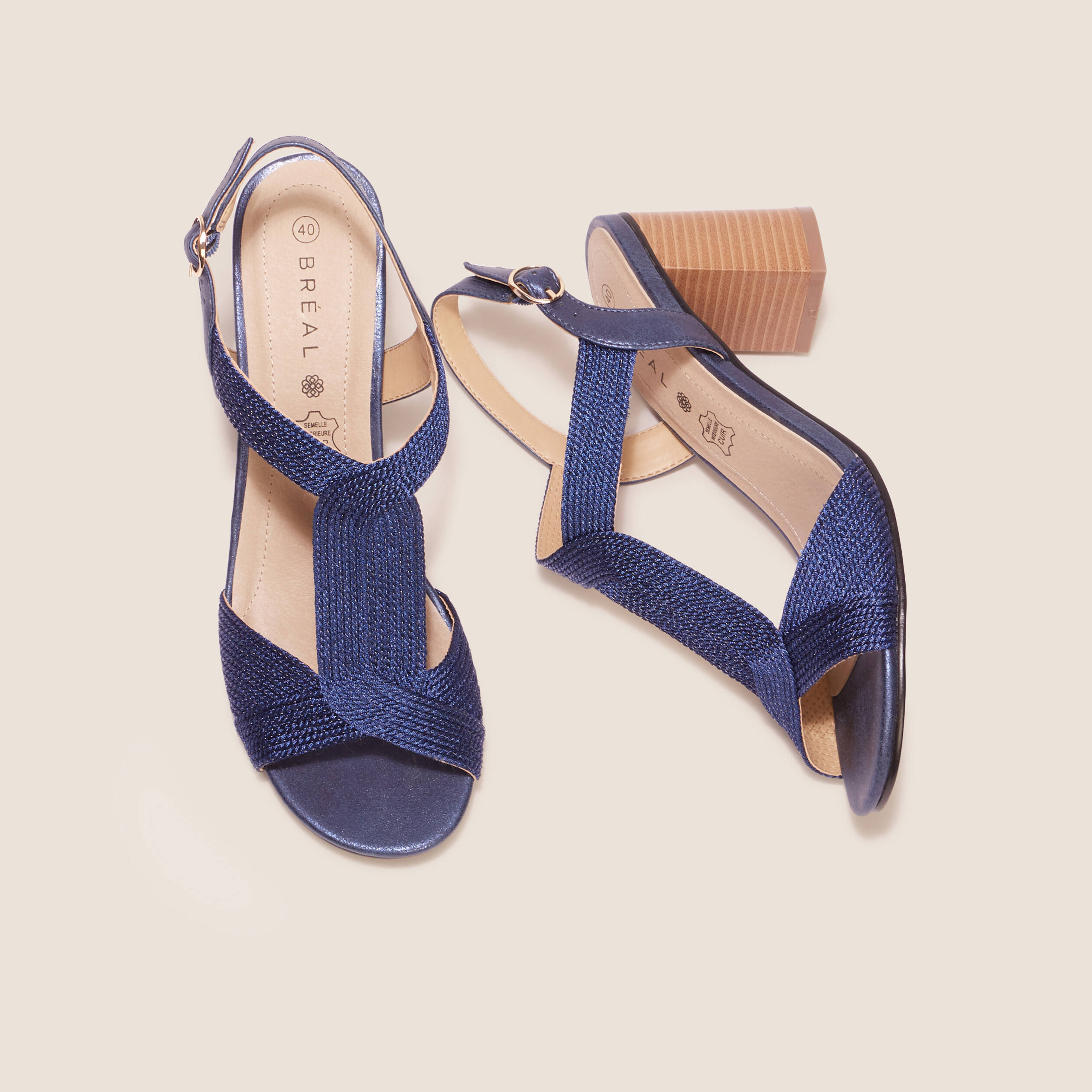 Sandales à talons bottiers bleu marine femme