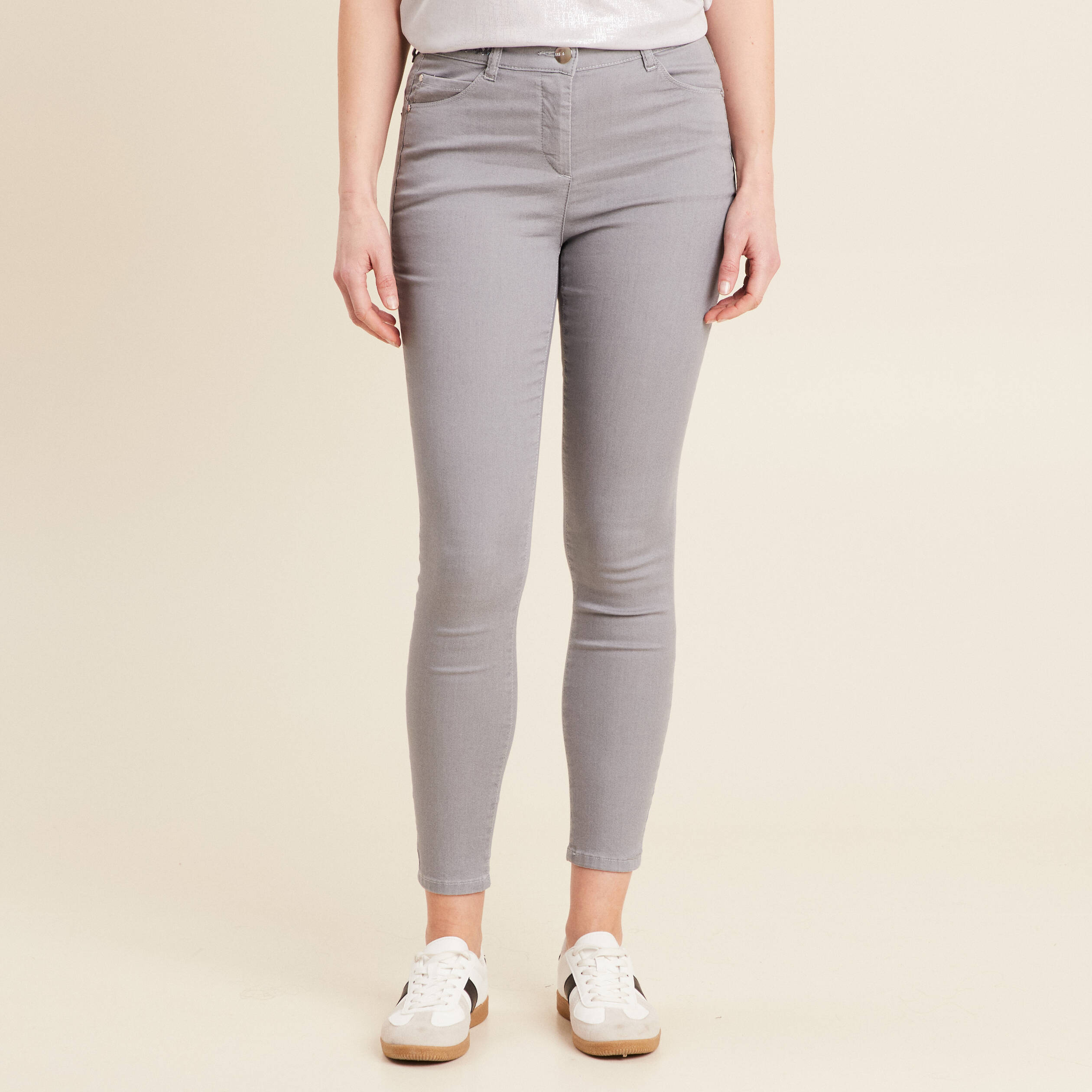 Pantalon ajusté sequins denim gris clair femme