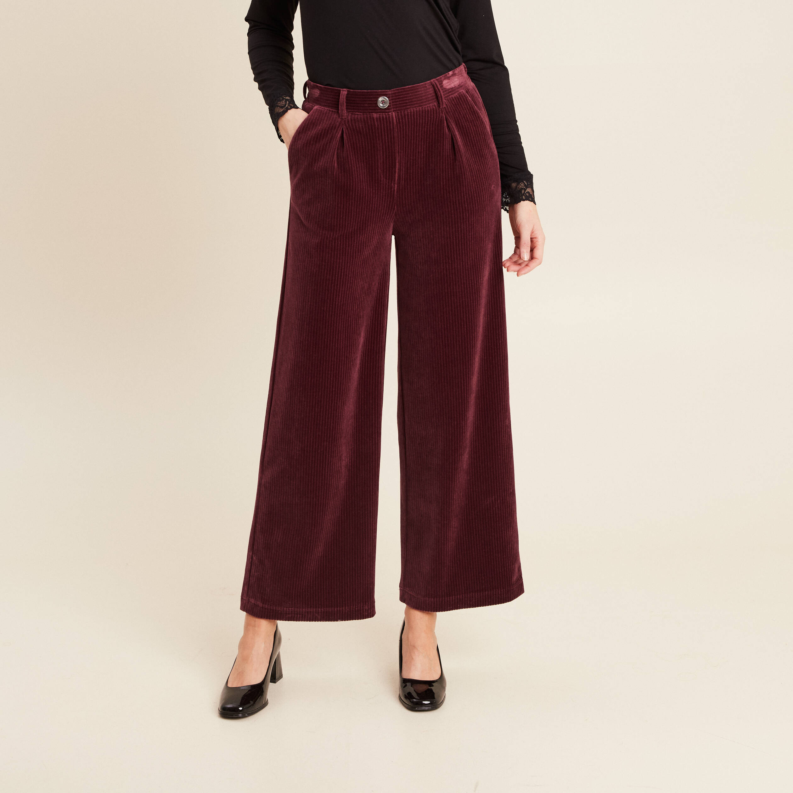 pantalon large velours bordeaux femme Pantalon large velours bordeaux femme