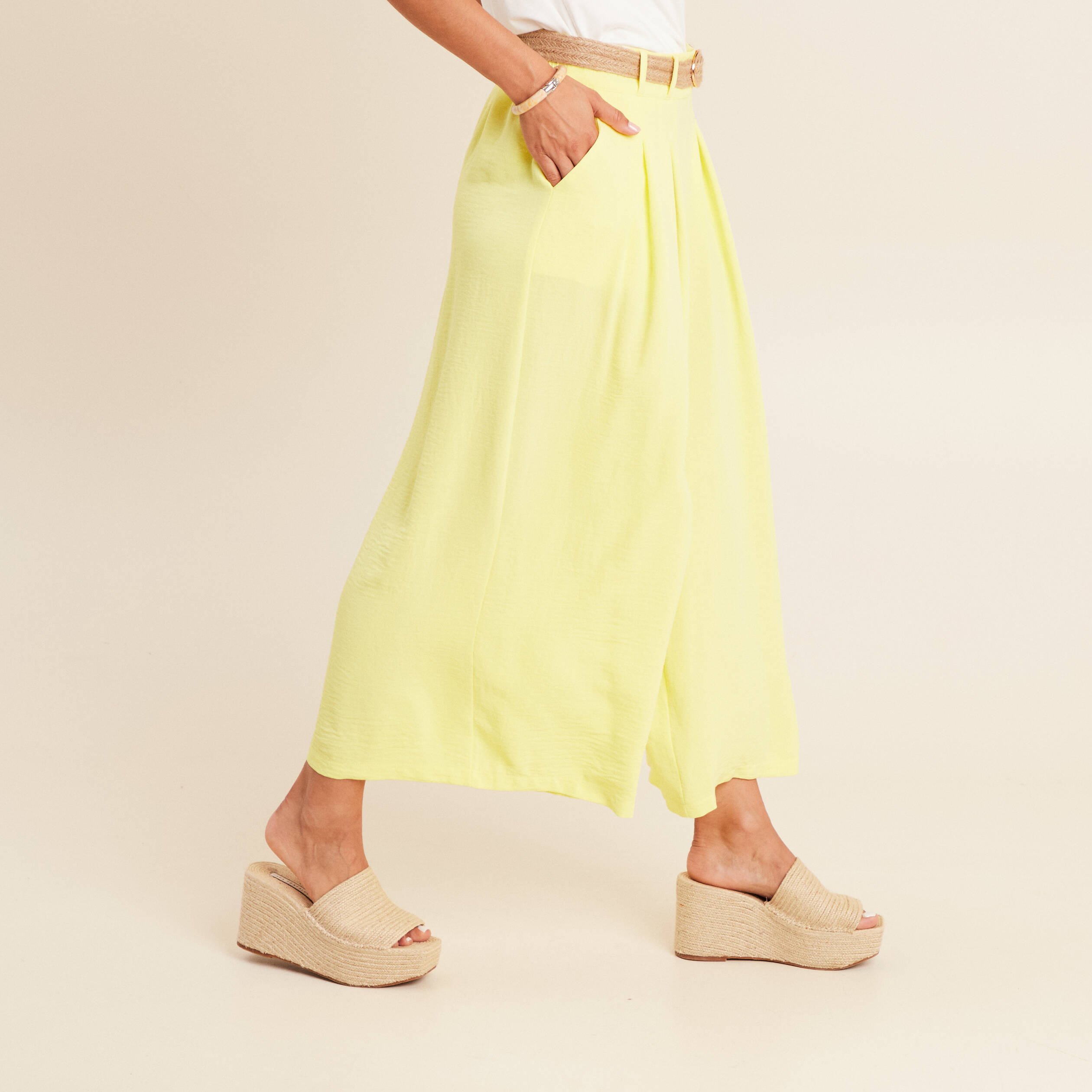 pantalon jupe culotte large jaune clair femme Pantalon jupe-culotte large jaune clair femme