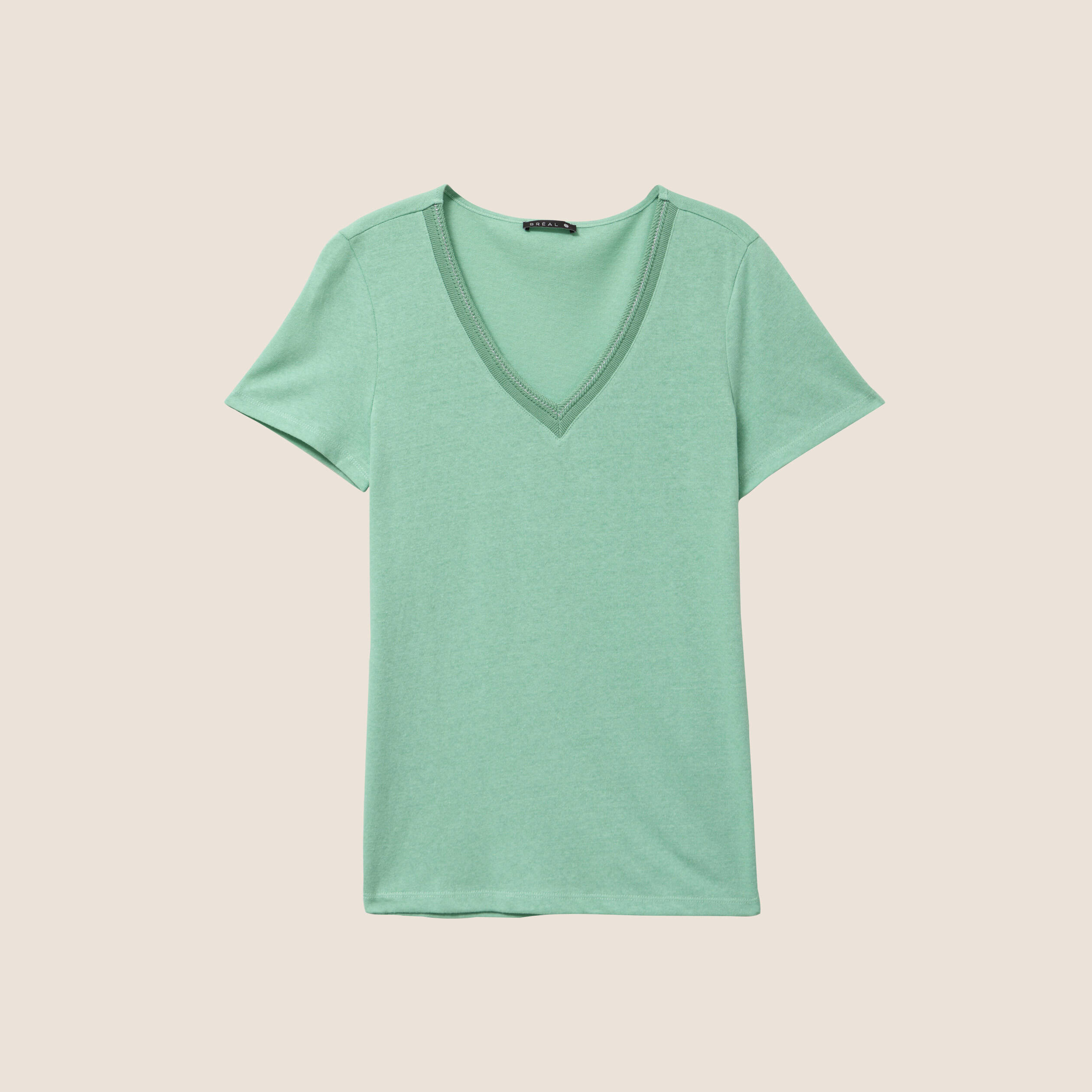 t shirt manches courtes col en v vert clair femme T-shirt manches courtes col en V vert clair femme