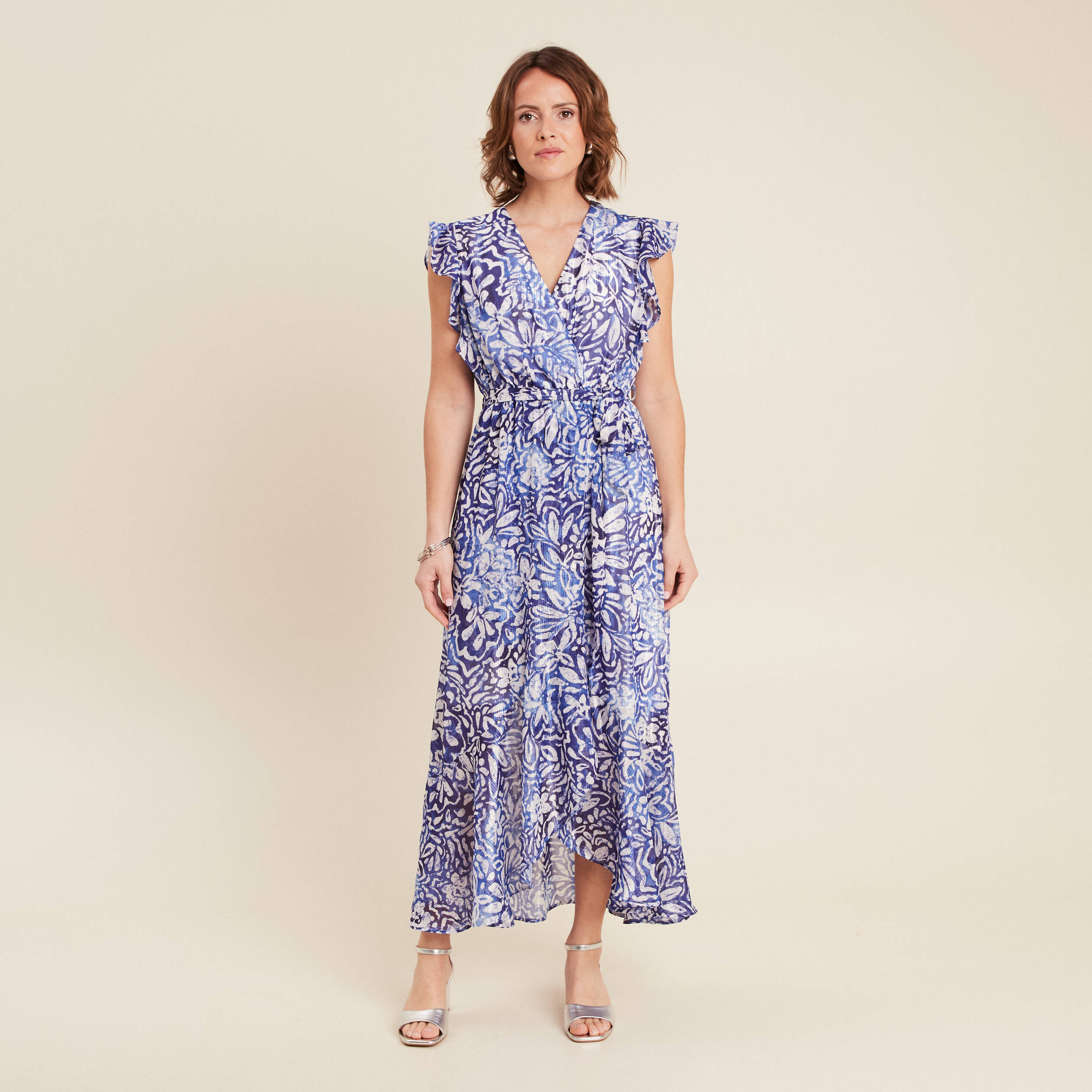 Robe longue portefeuille bleu femme