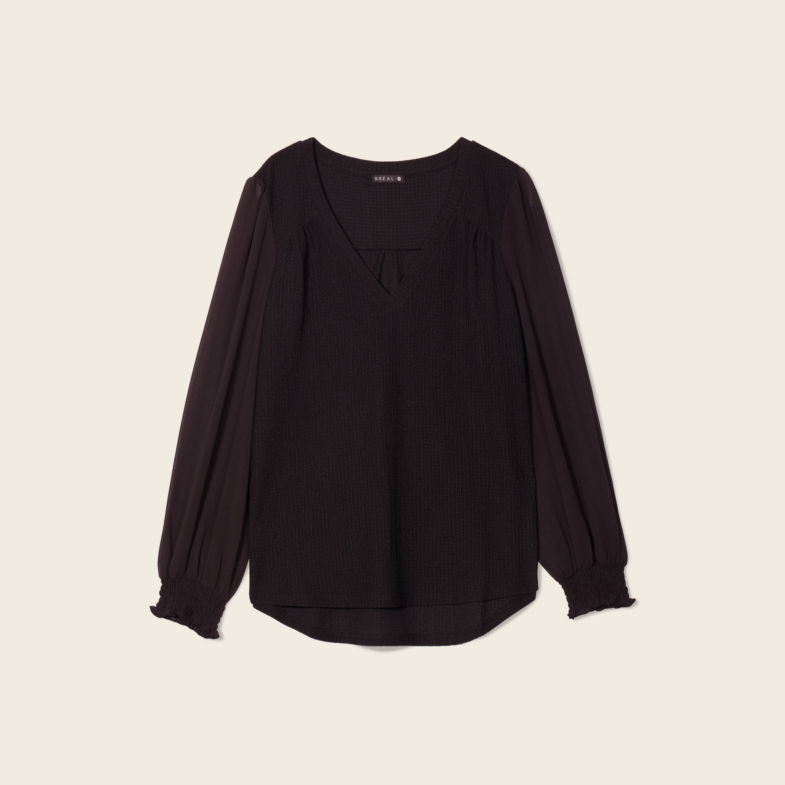 Blouse bi-matière noir femme