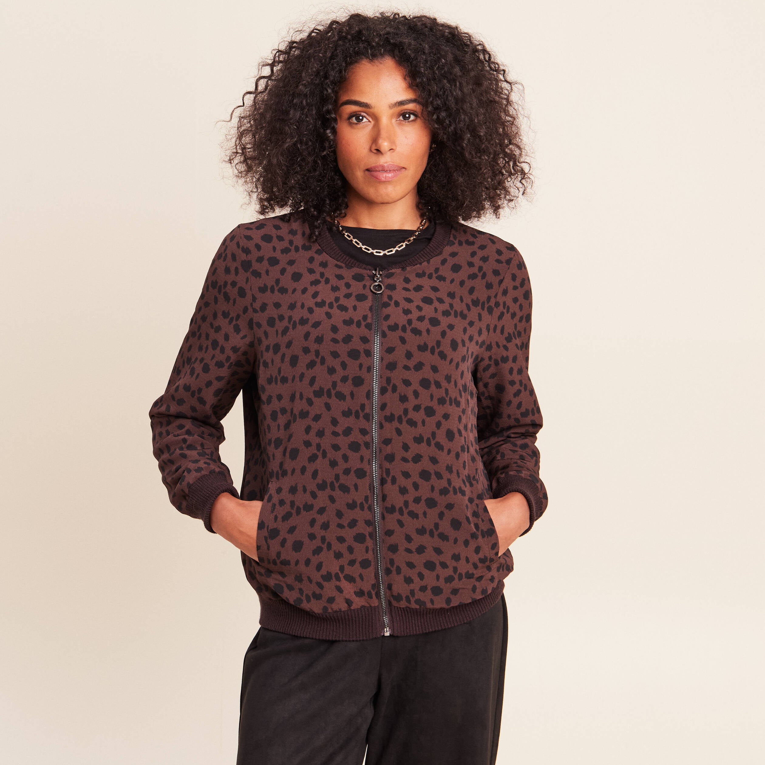 Gilet r&eacute;versible manches longues marron fonc&eacute; femme