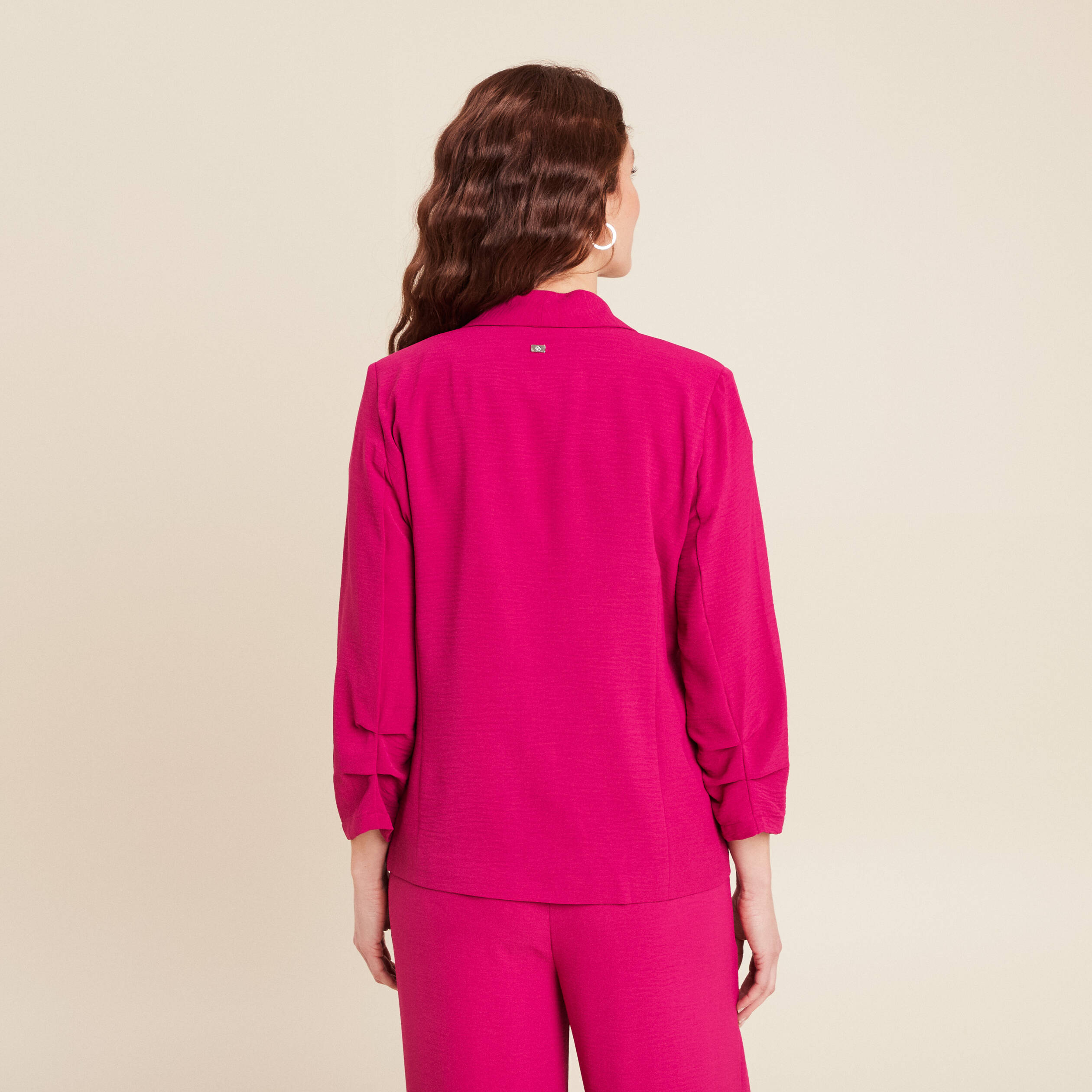 Veste fluide col châle rose fushia femme