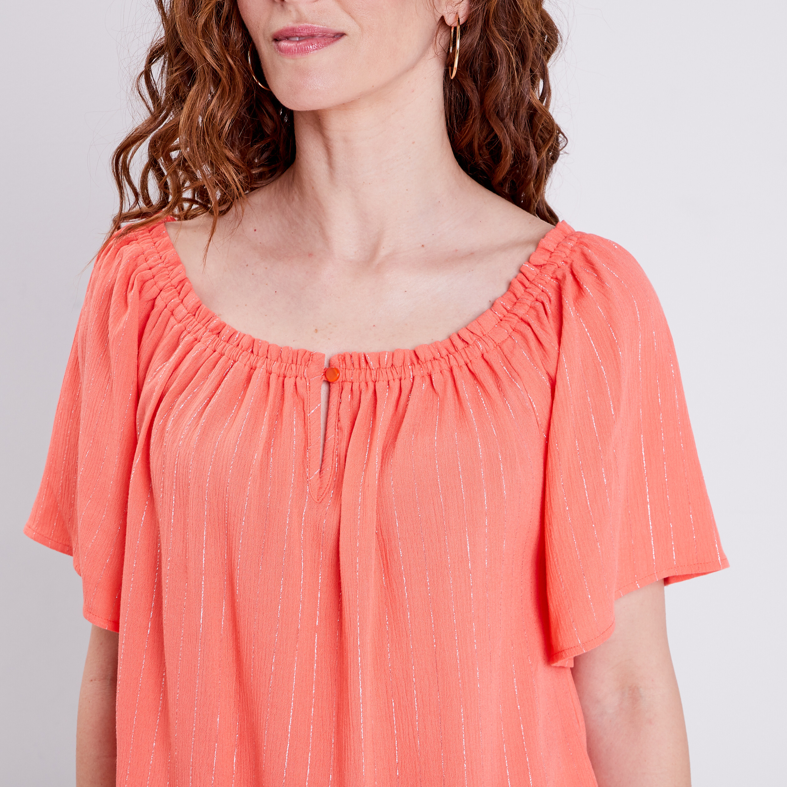 Blouse manches courtes orange clair femme
