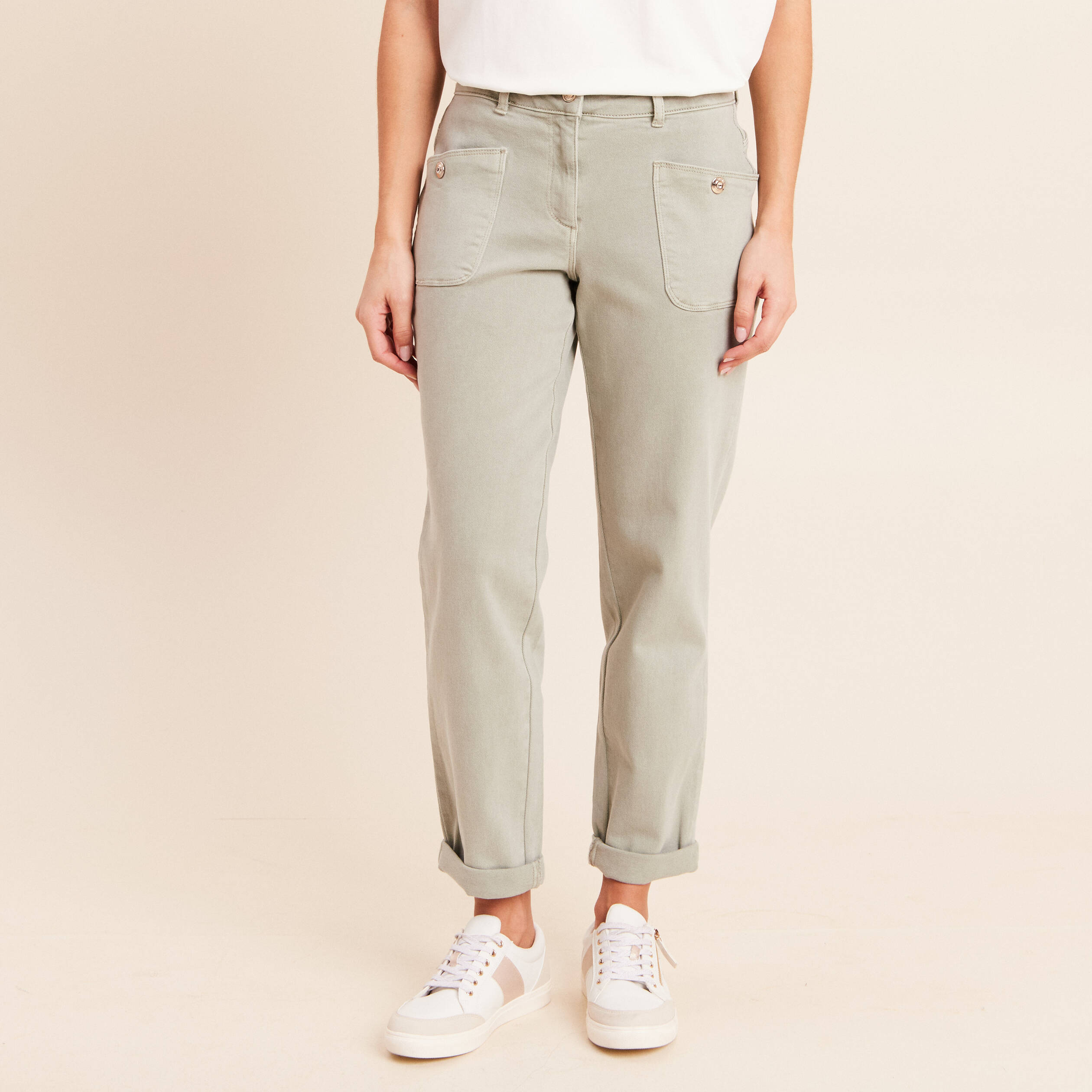 Jean coupe mom 7/8&egrave;me vert clair femme