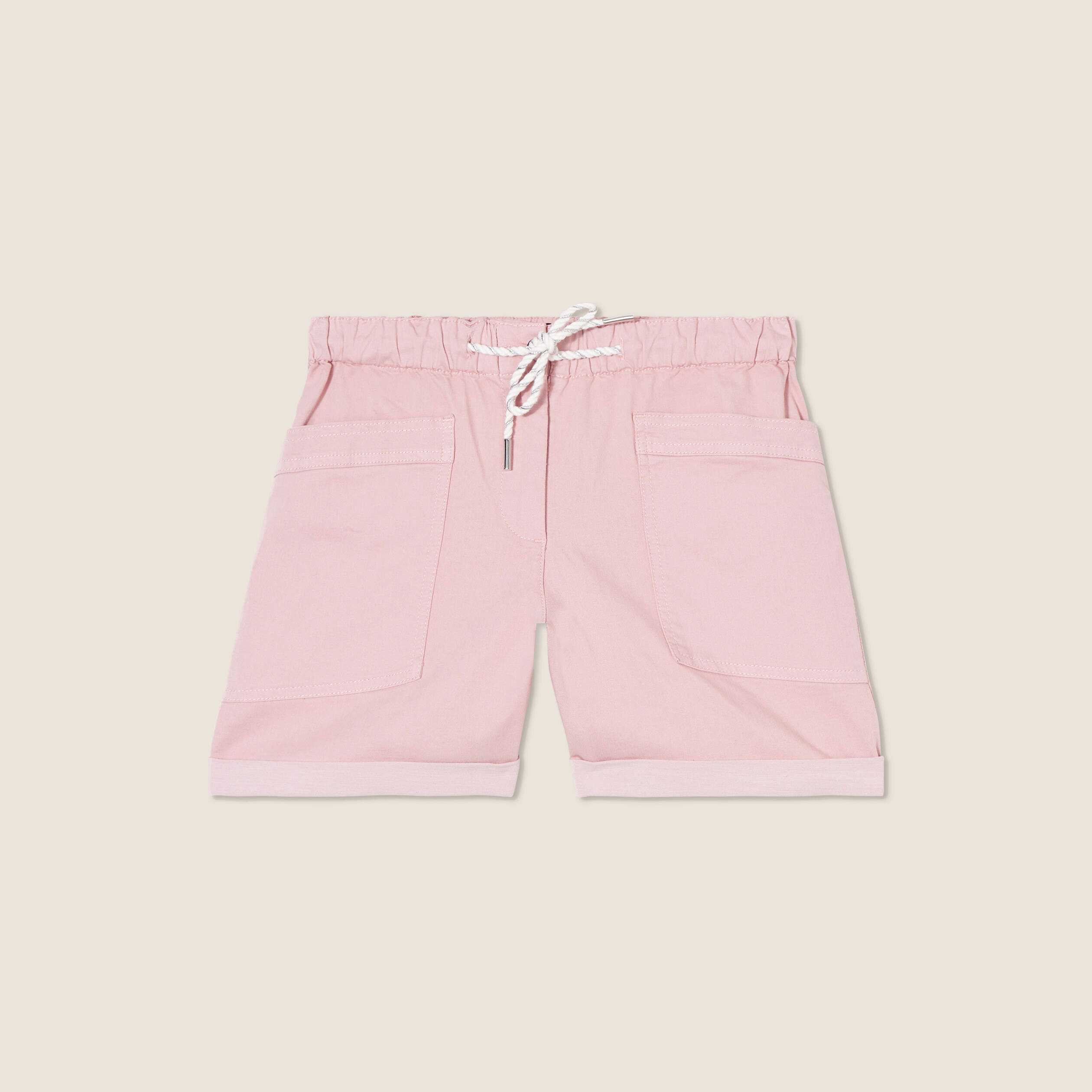 Short droit taille élastiquée rose pastel femme