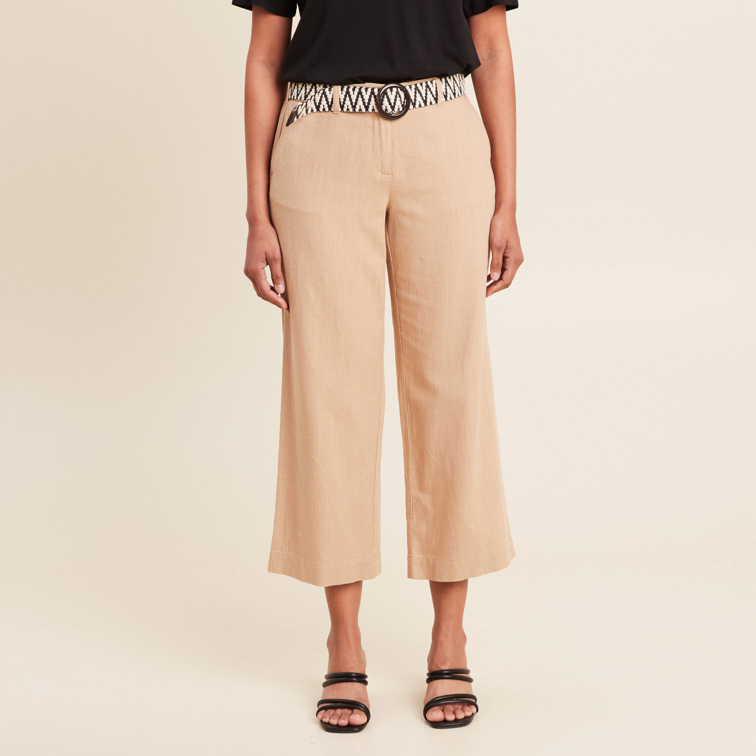 Pantalon large 7/8ème ceinturé sable femme