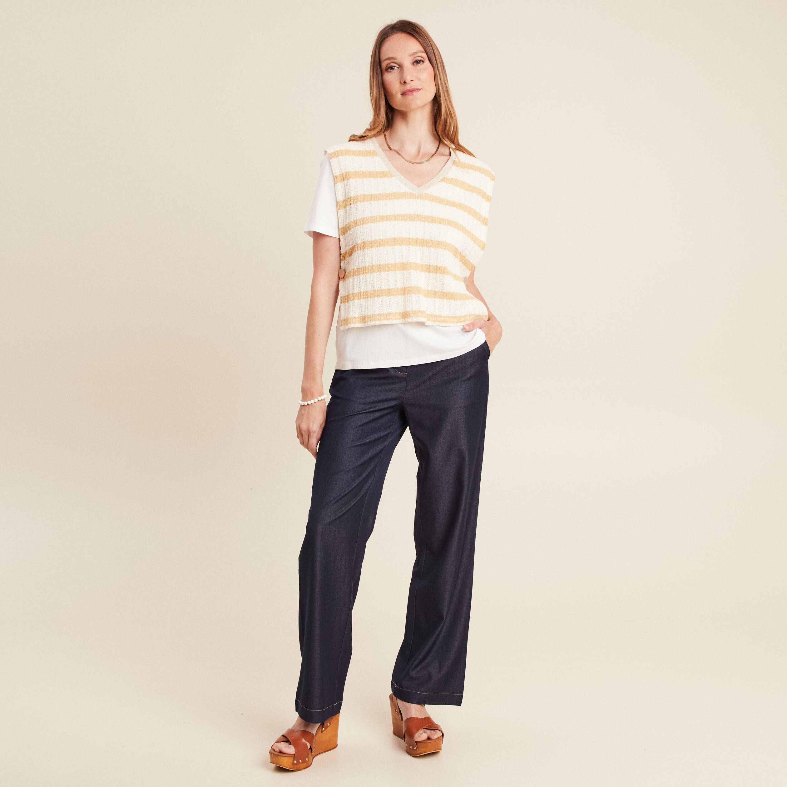 pull 2 en 1 manches courtes beige femme Pull 2 en 1 manches courtes beige femme