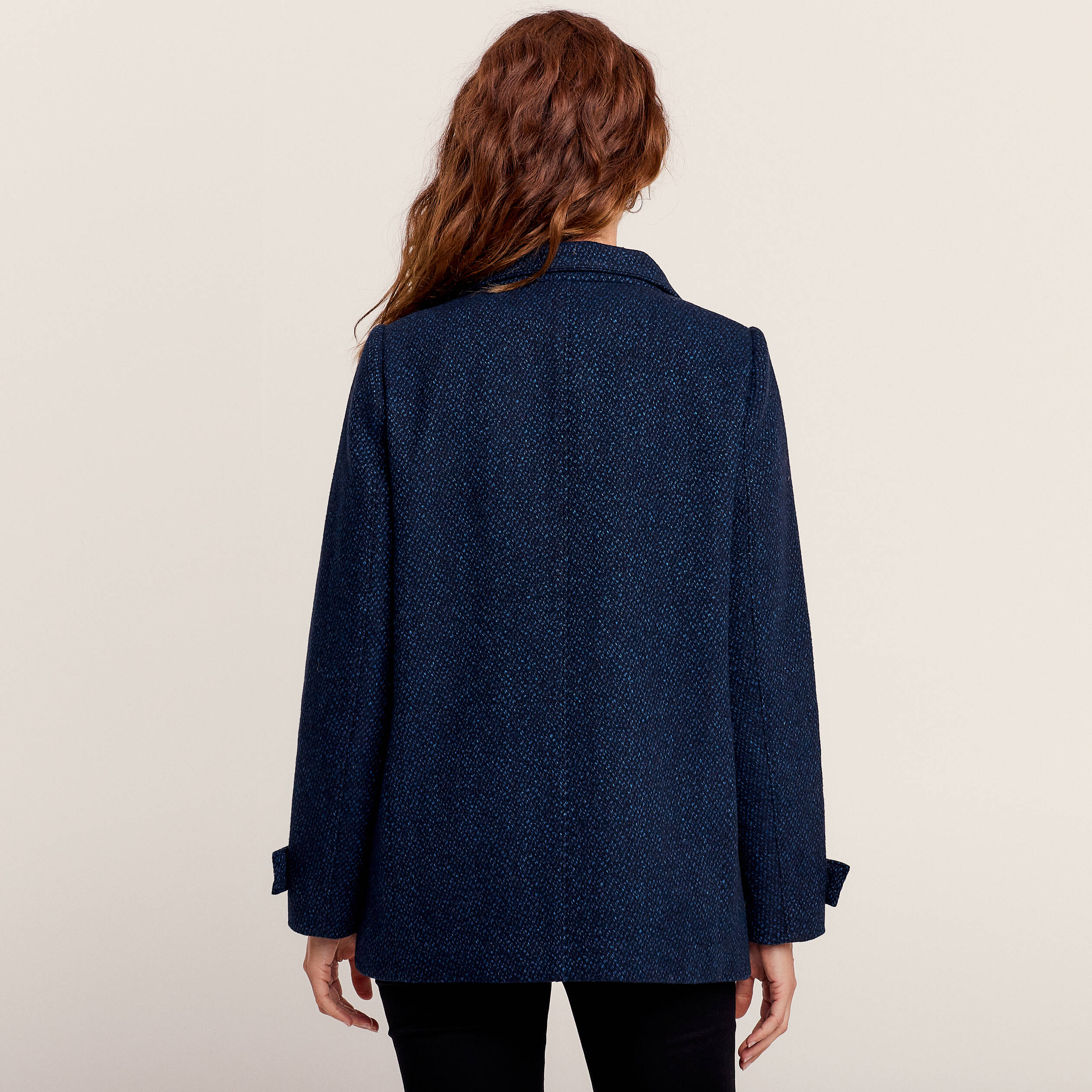 Caban droit boutonné bleu foncé femme