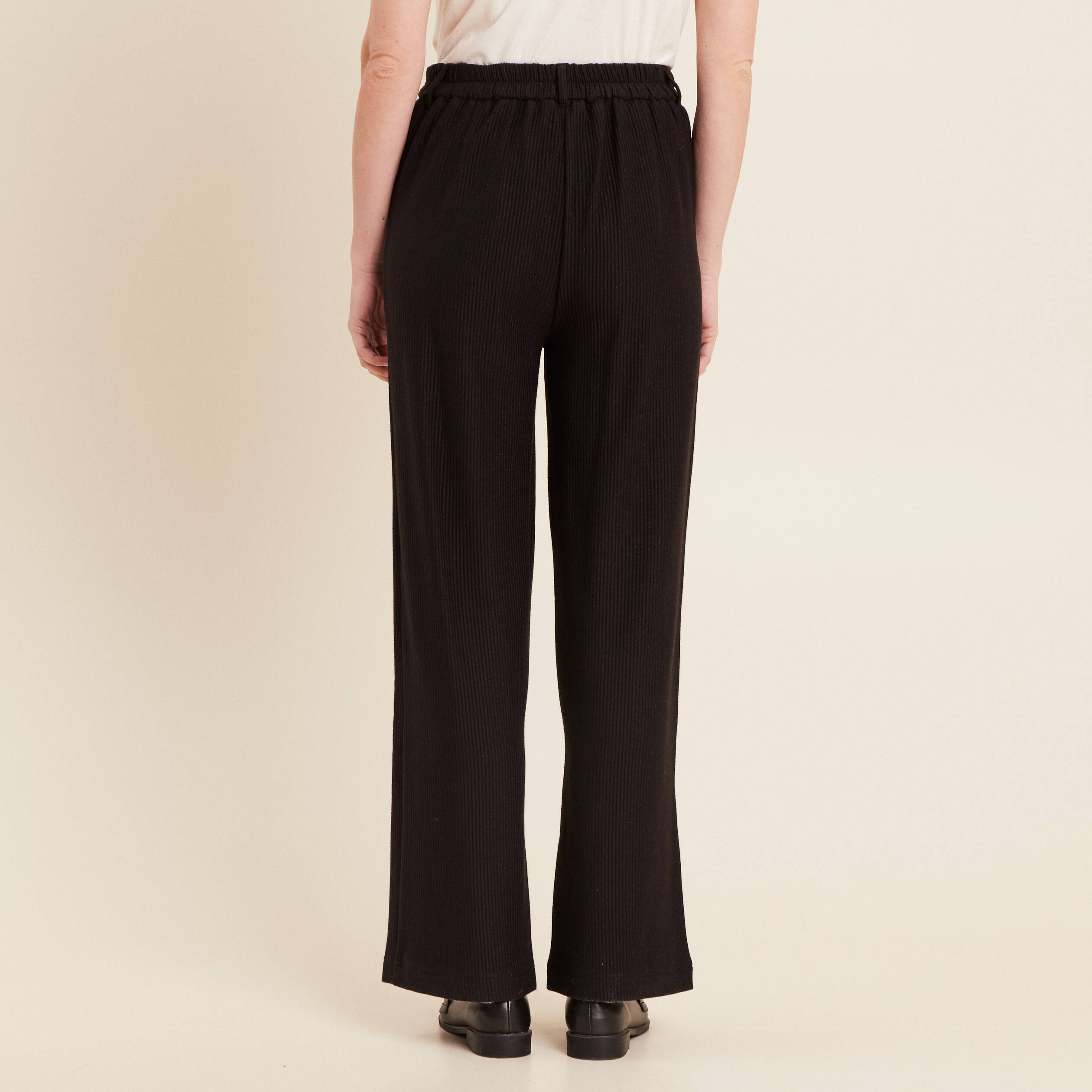 Pantalon tricot large noir femme