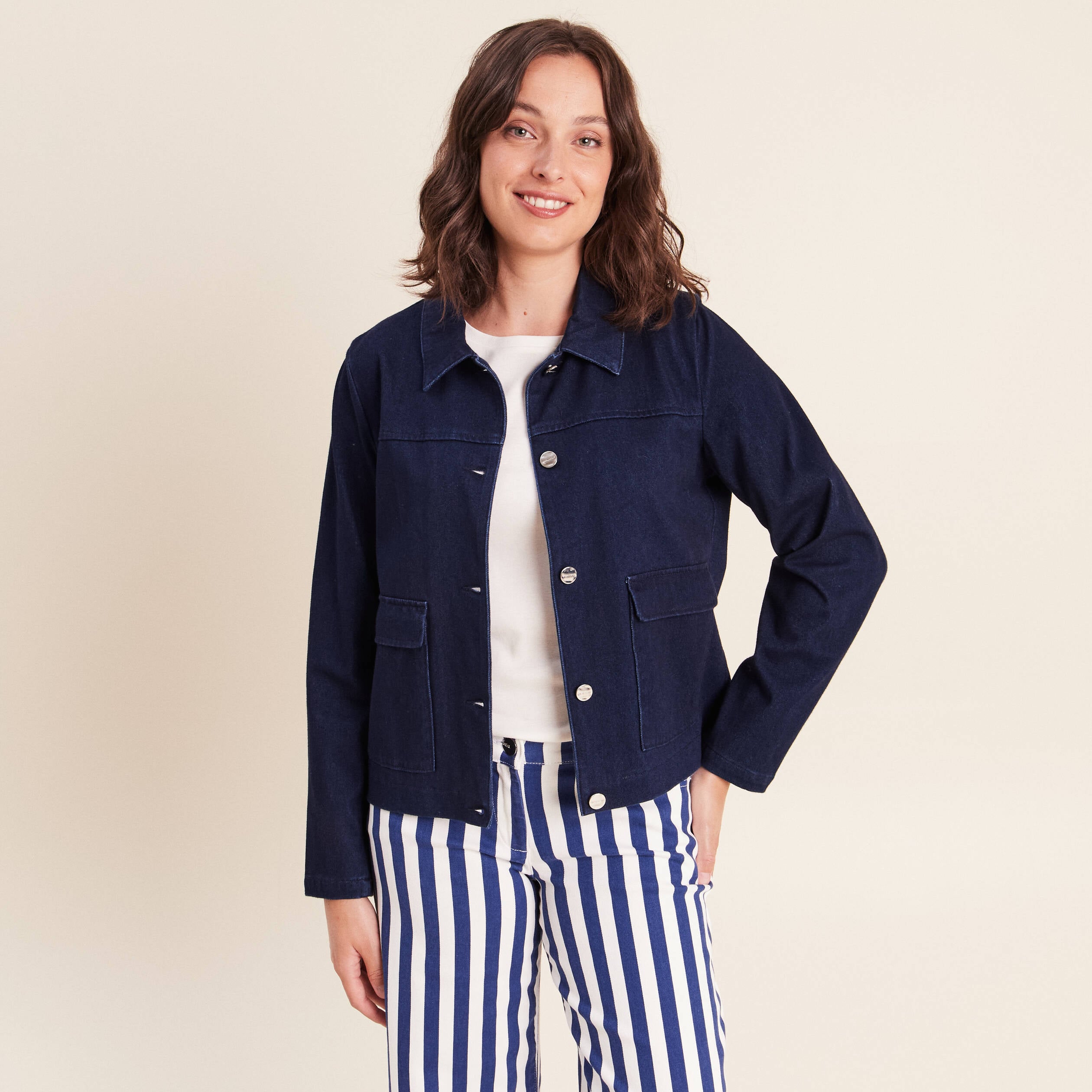 Veste doubl&eacute;e denim stone femme