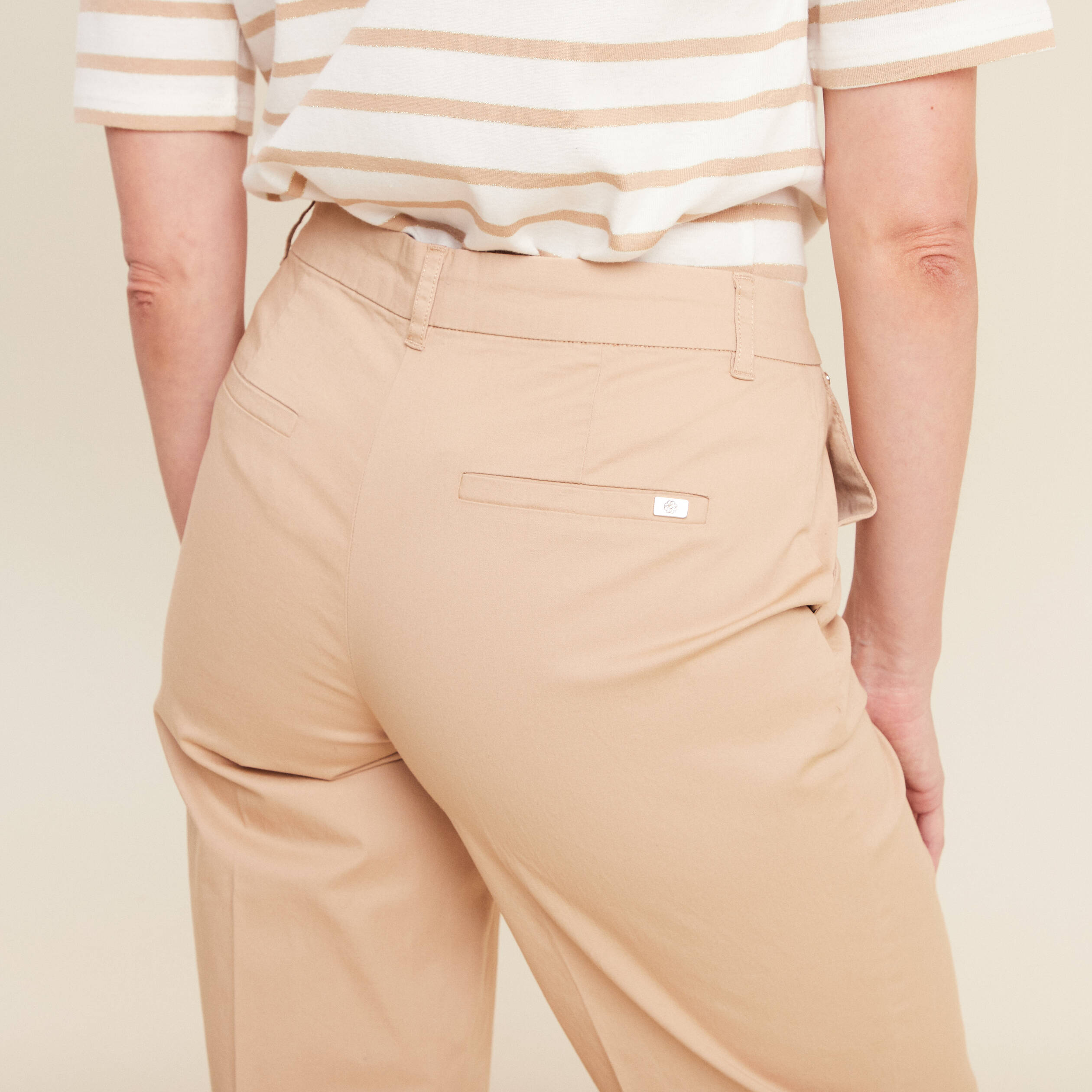 Pantalon large taille basculée beige femme