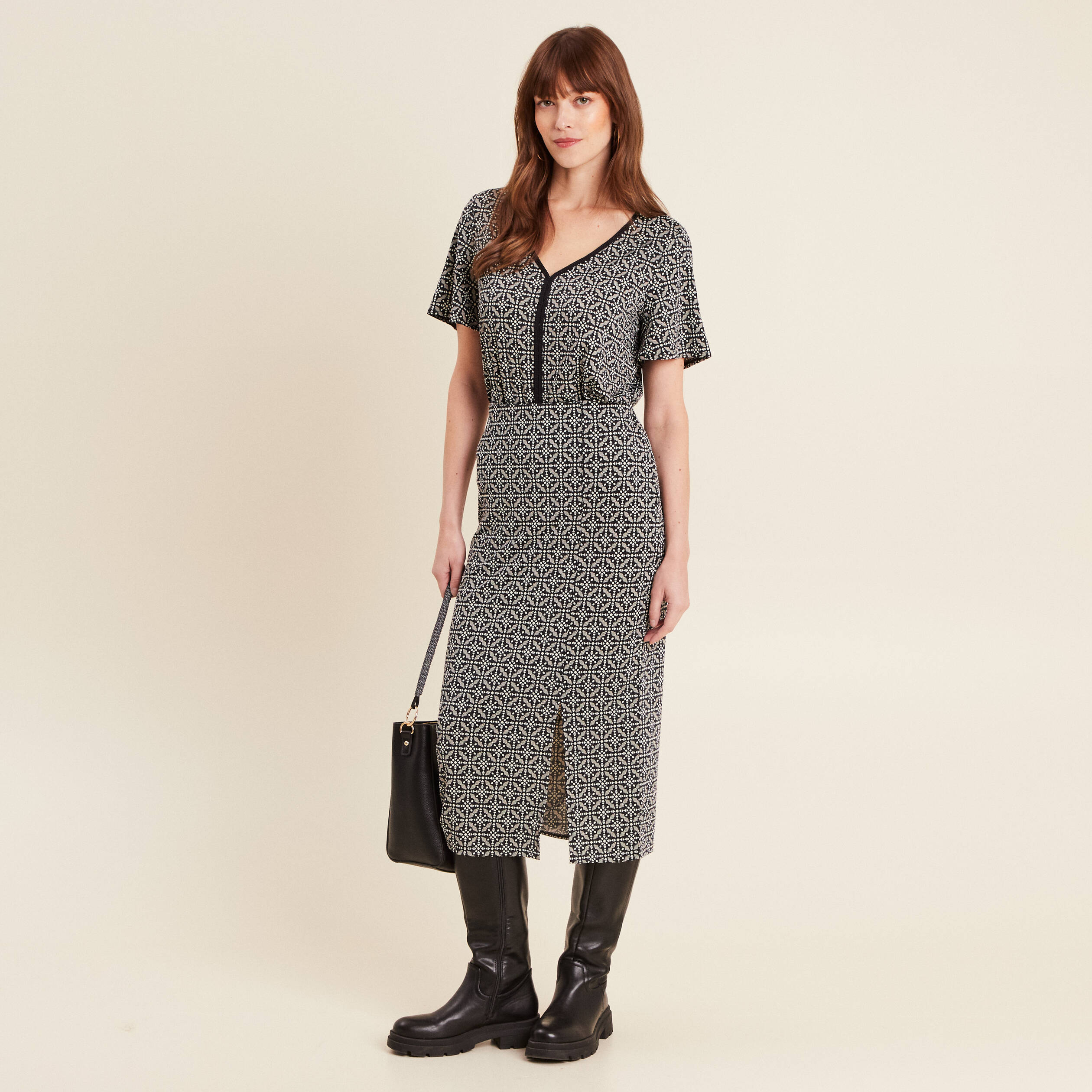 Jupe longue droite noir femme