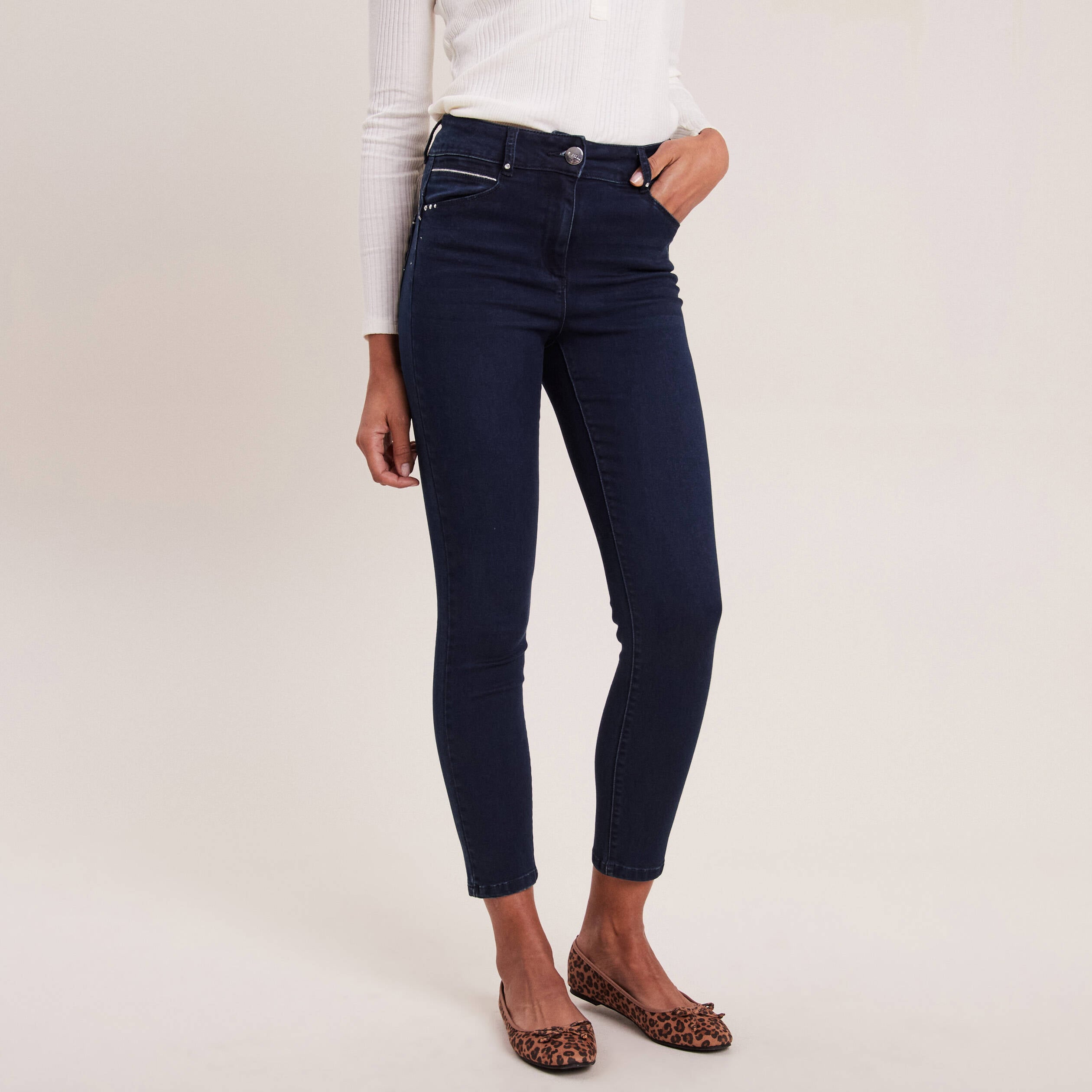 Jean coupe ajust&eacute;e 7/8&egrave;me taille haute denim brut femme