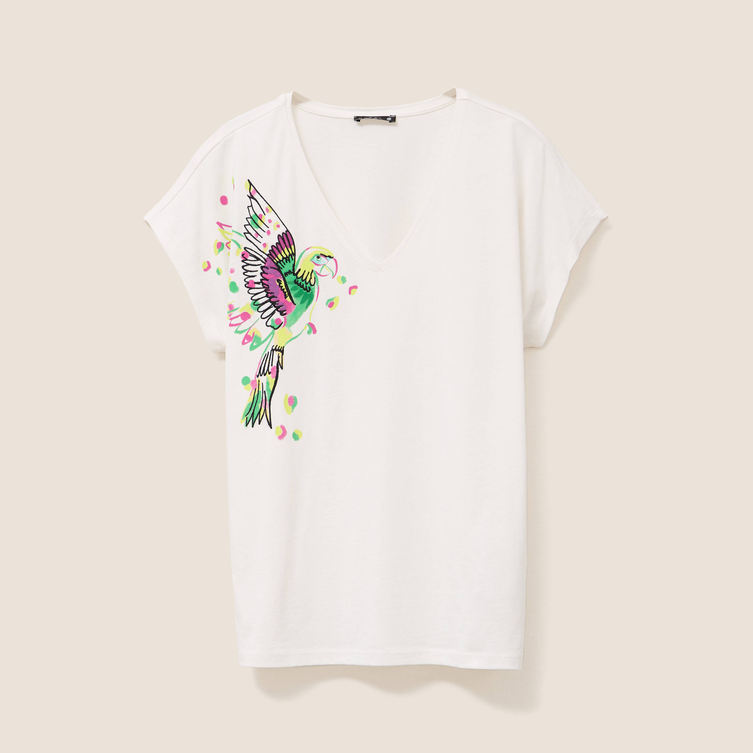 t shirt col v manches courtes ecru femme T-shirt col V manches courtes ecru femme
