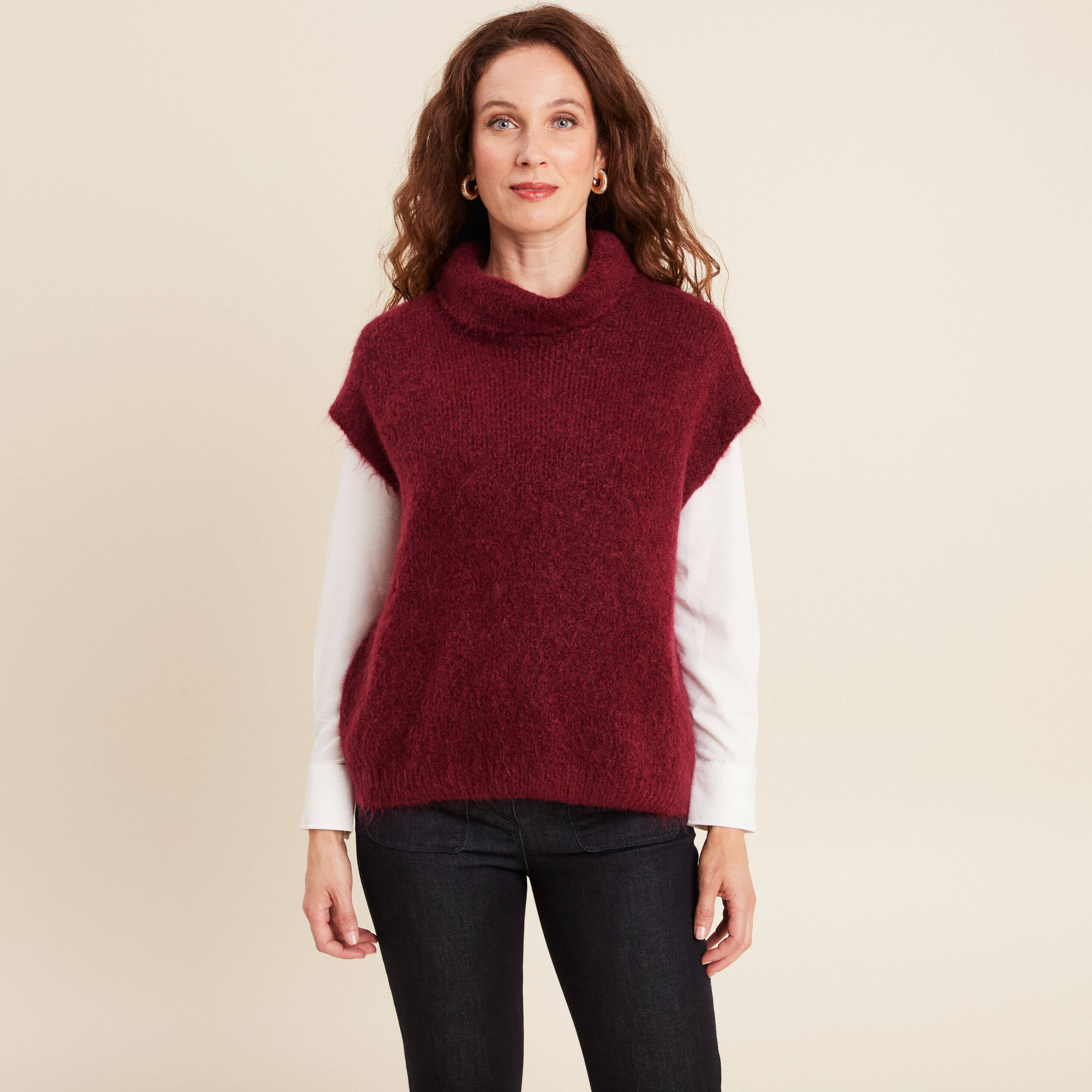 Pull col roulé bordeaux femme Bréal