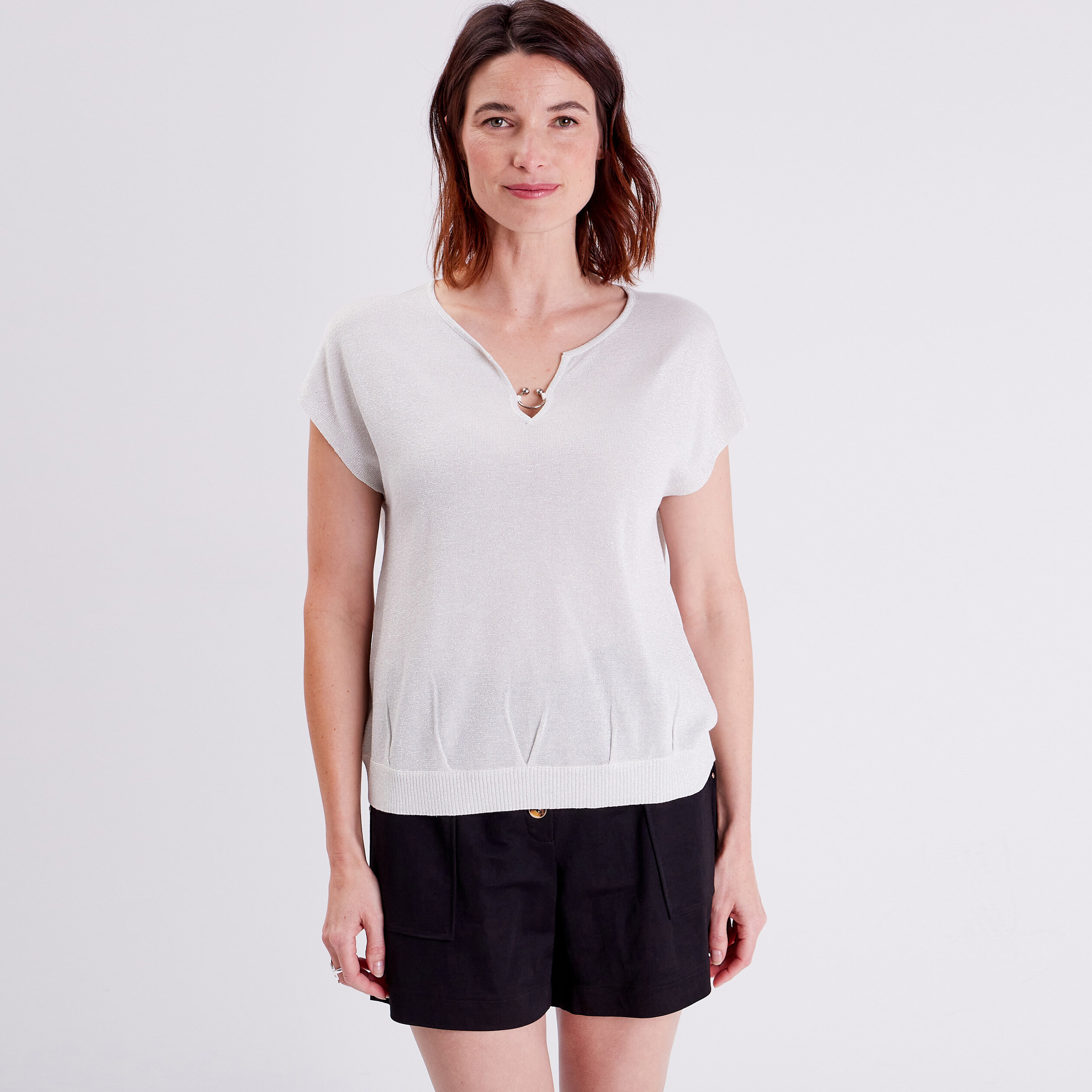 Pull à manches courtes ecru femme