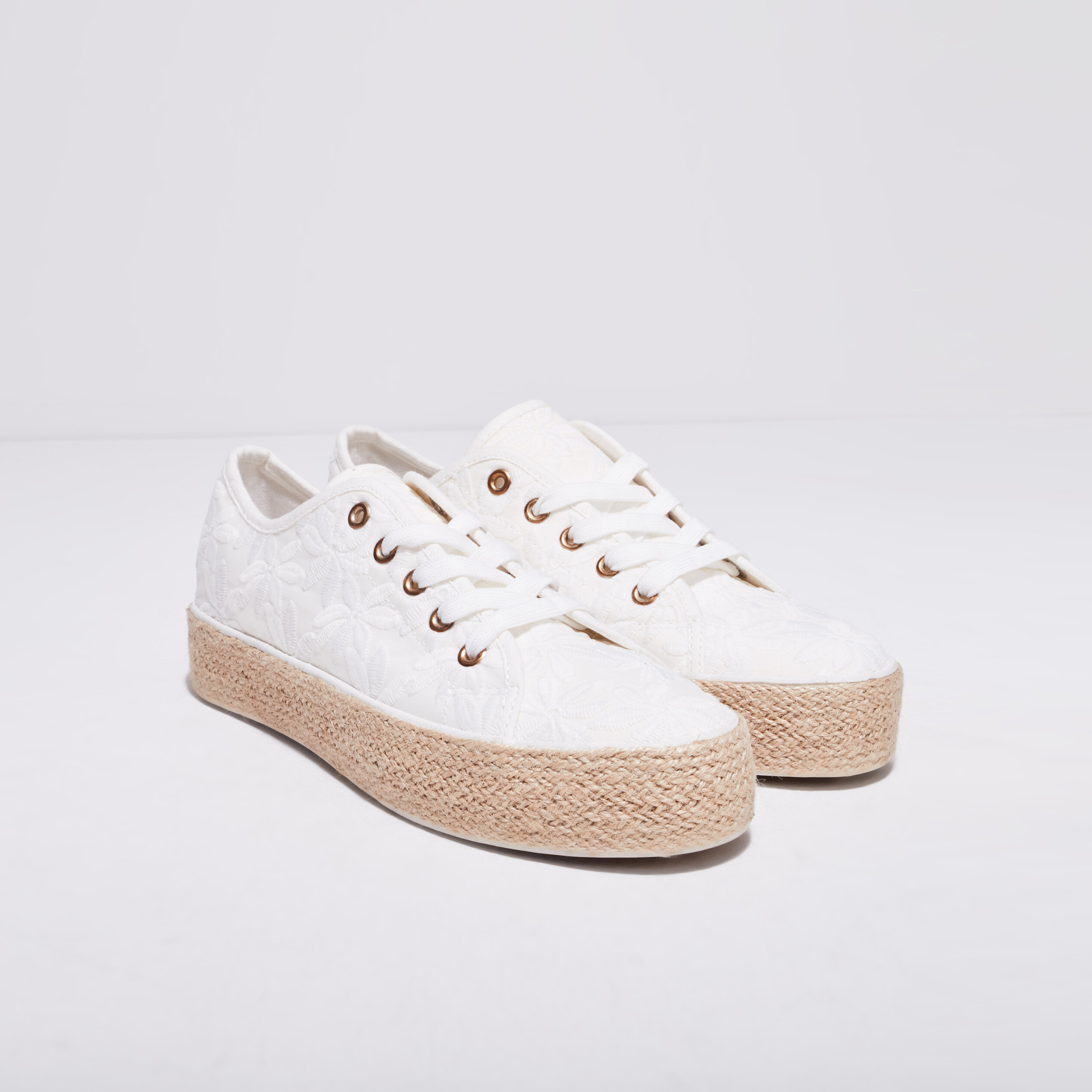 Tennis plateformes à lacets ecru femme