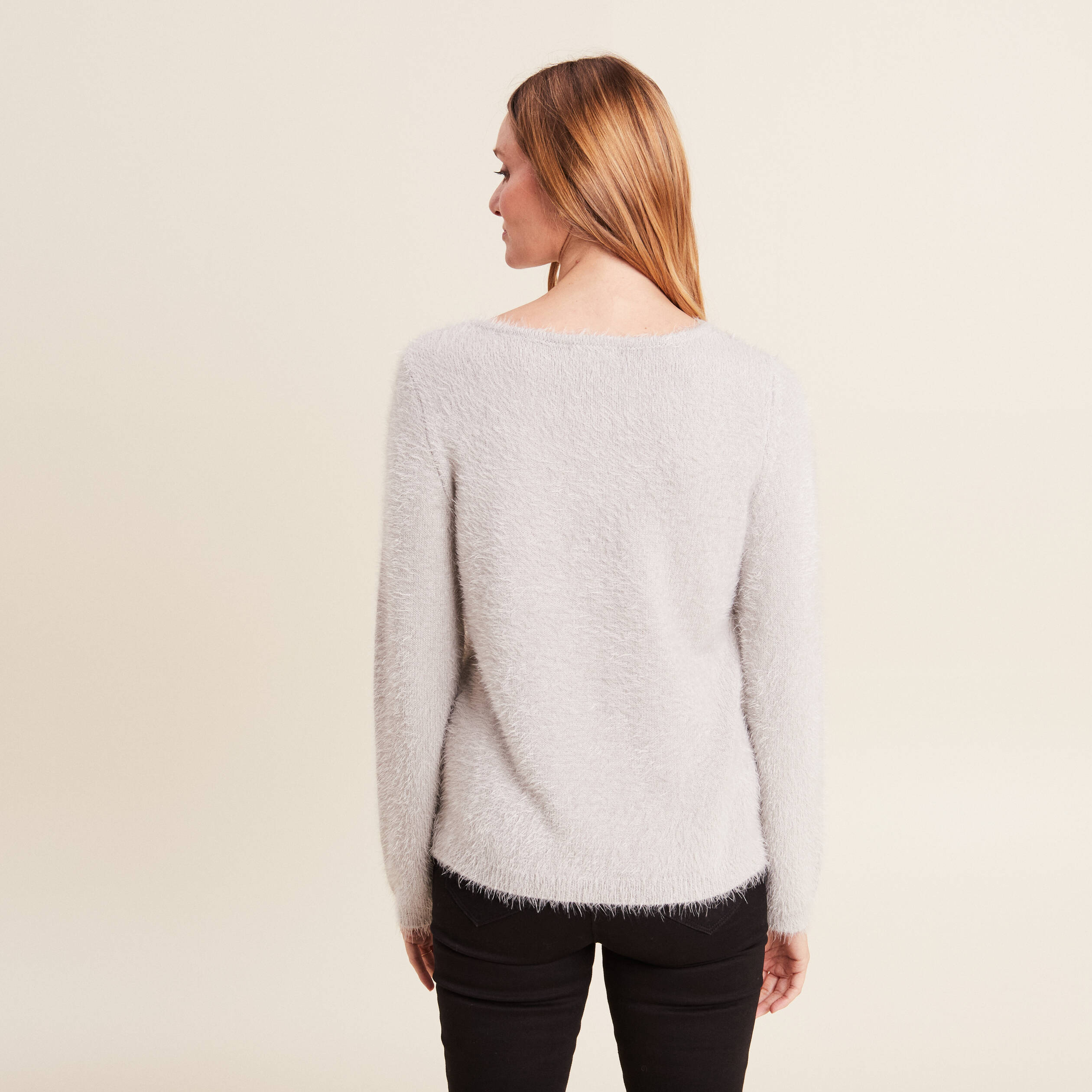 Pull manches longues gris clair femme