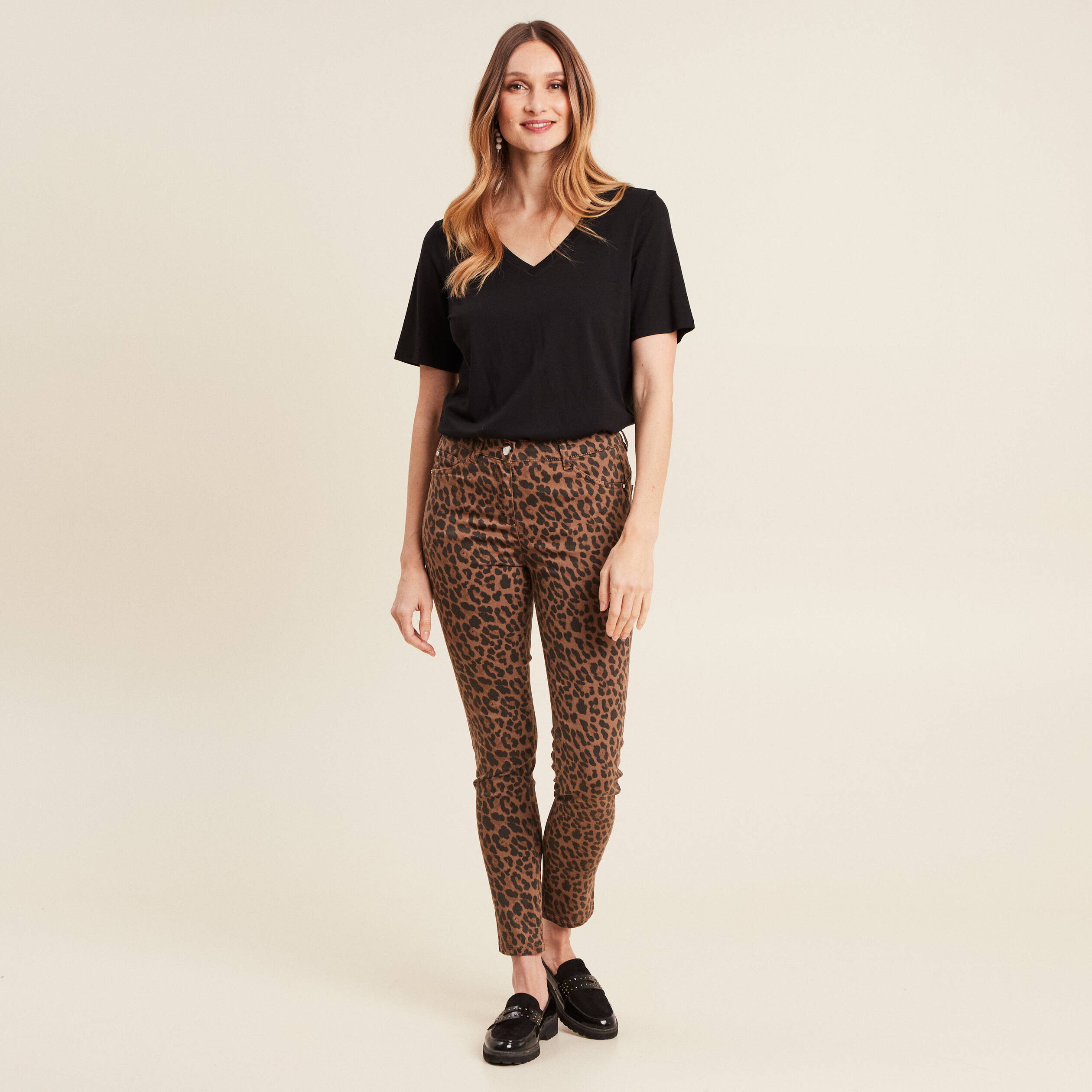 Pantalon léger taille standard 7/8ème marron cognac femme