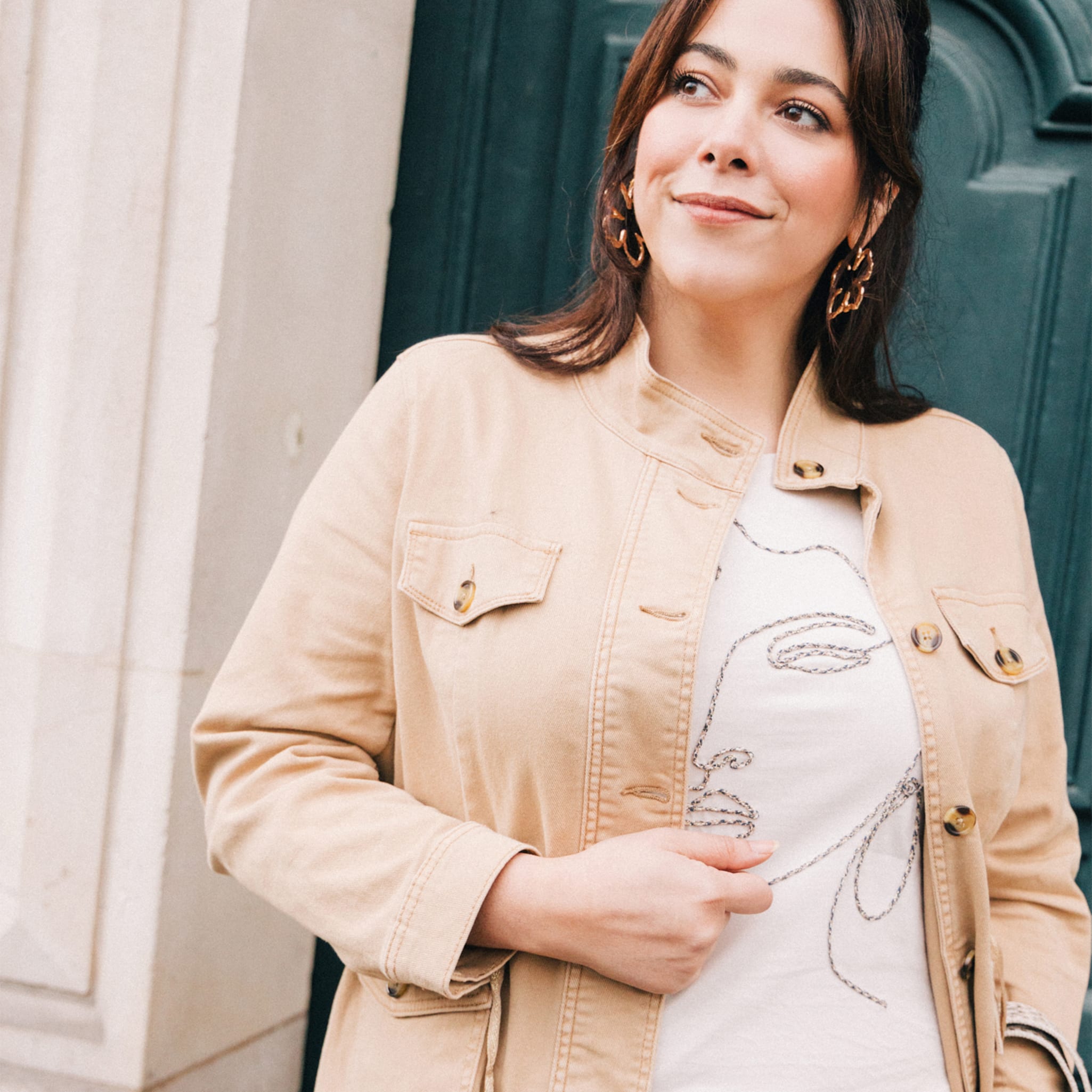 Veste boutonnée en jean marron clair femme