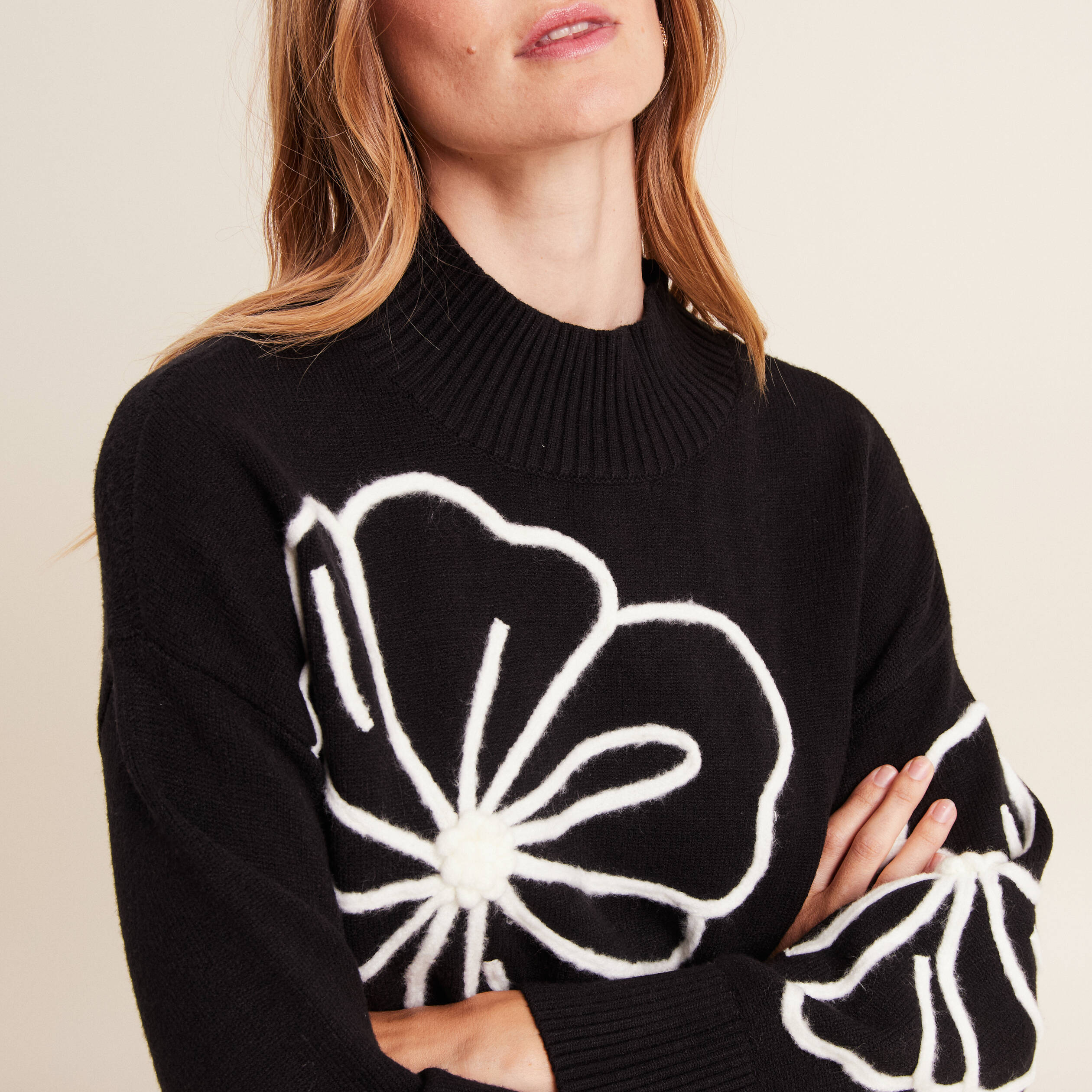 Pull manches longues noir femme