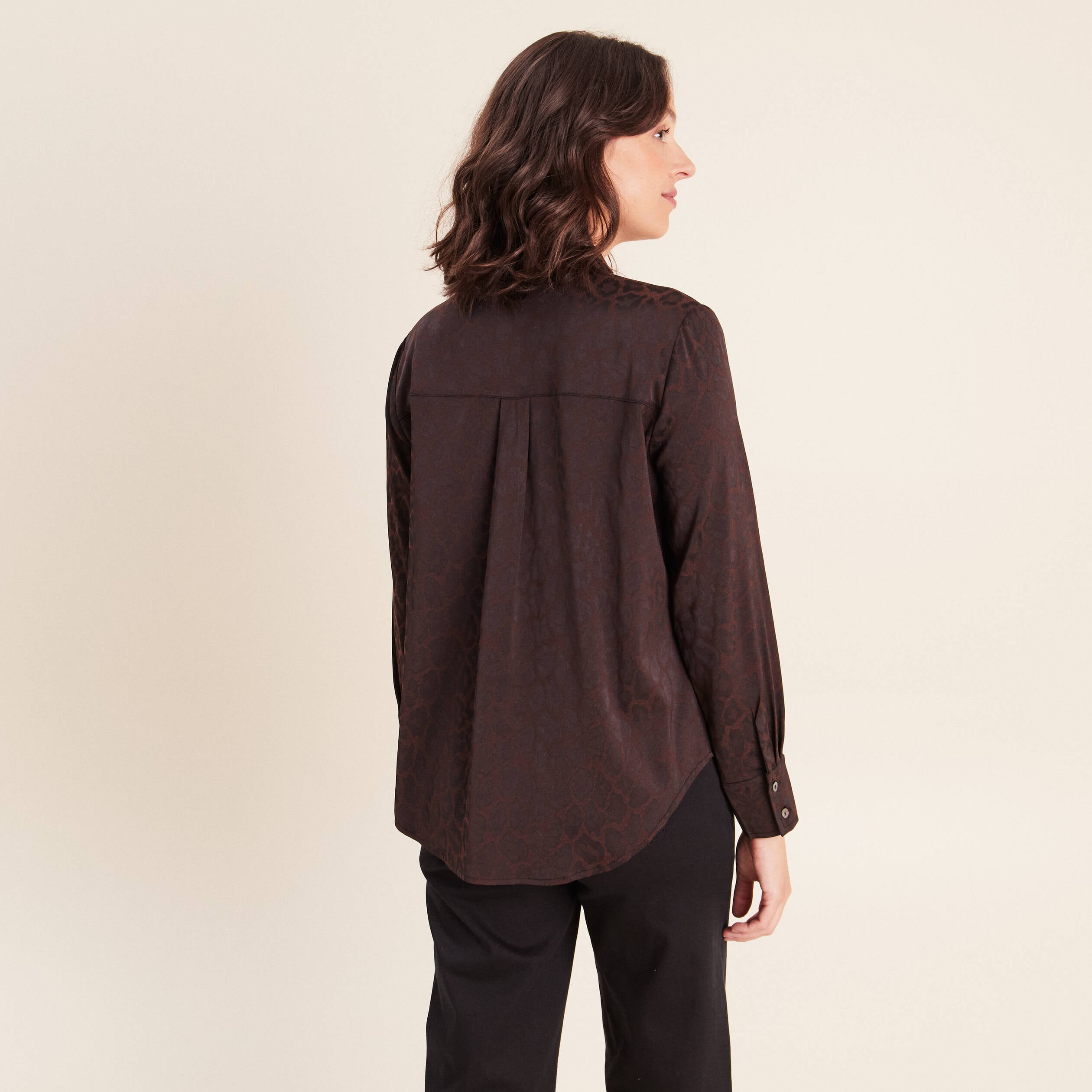 Chemise manches longues marron femme