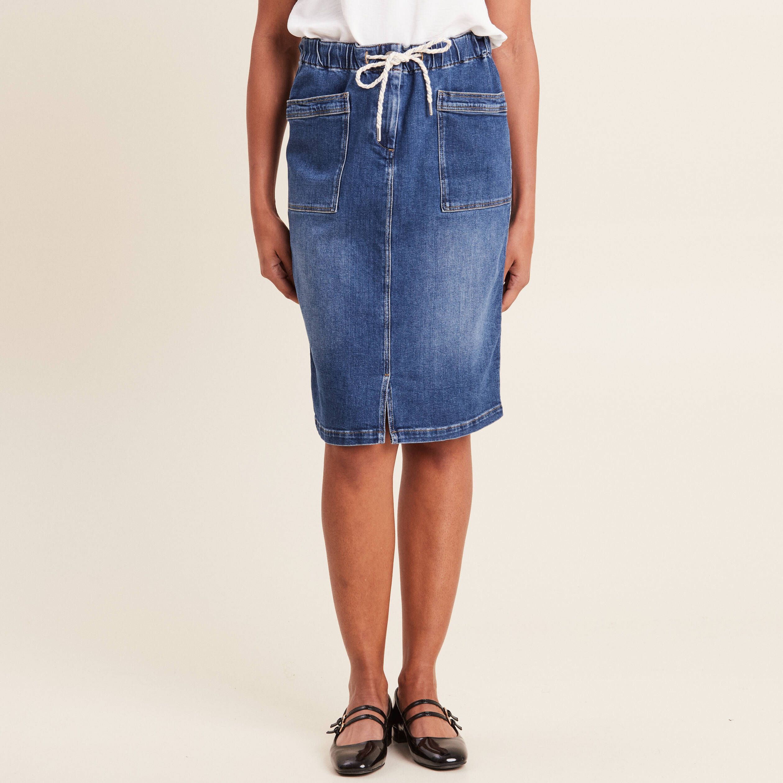 Jupe droite en jean denim stone femme