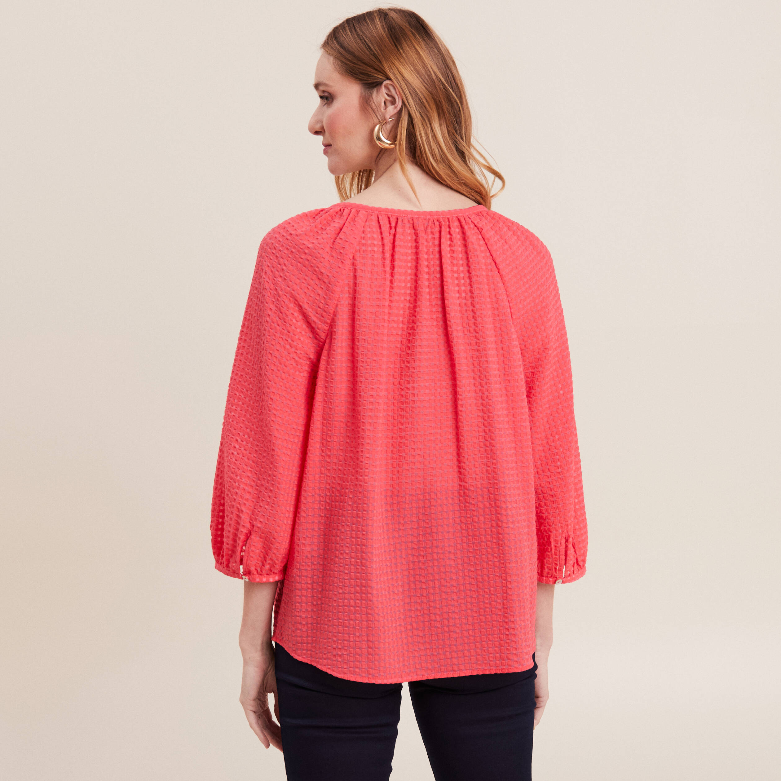 Blouse manches 3/4 rose cerise femme