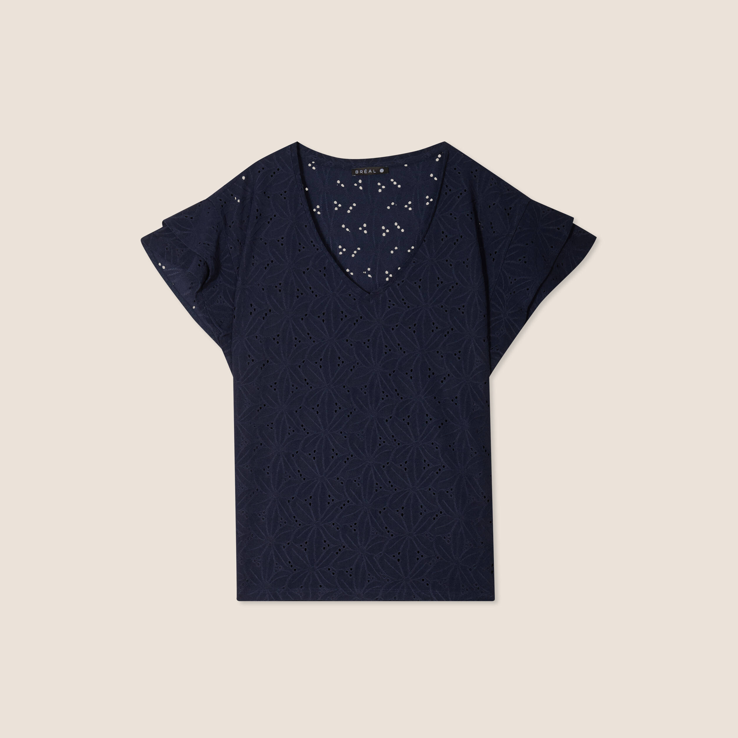 T-shirt cintré col V bleu foncé femme